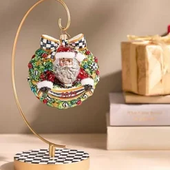 MacKenzie-Childs 2024 Black Santa Glass Wreath Ornament< Holiday