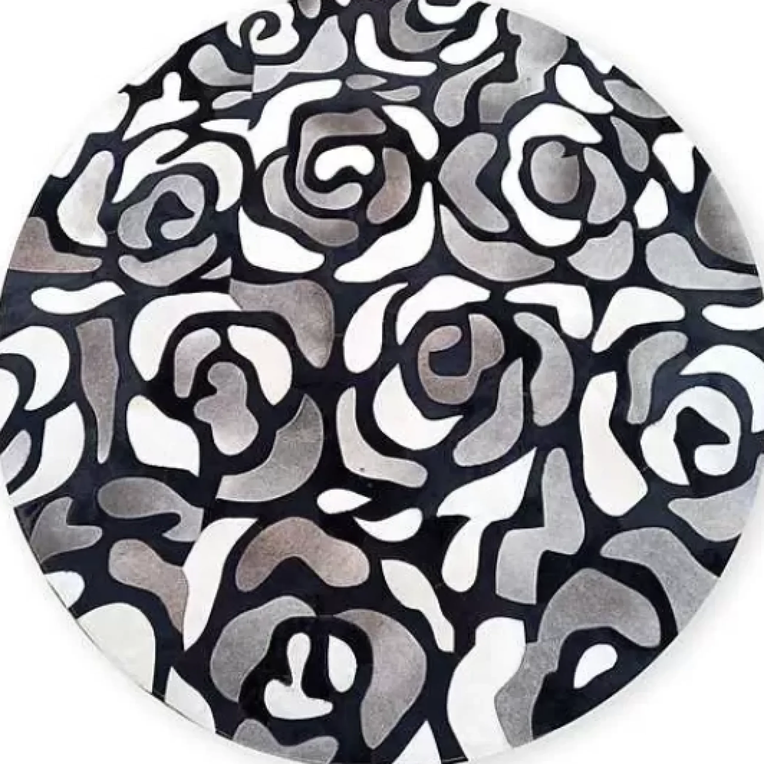 MacKenzie-Childs Abstract Roses Hair on Hide Grey 6' Round Rug< Rugs