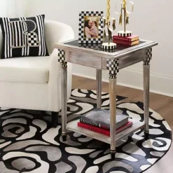 MacKenzie-Childs Abstract Roses Hair on Hide Grey 6' Round Rug< Rugs