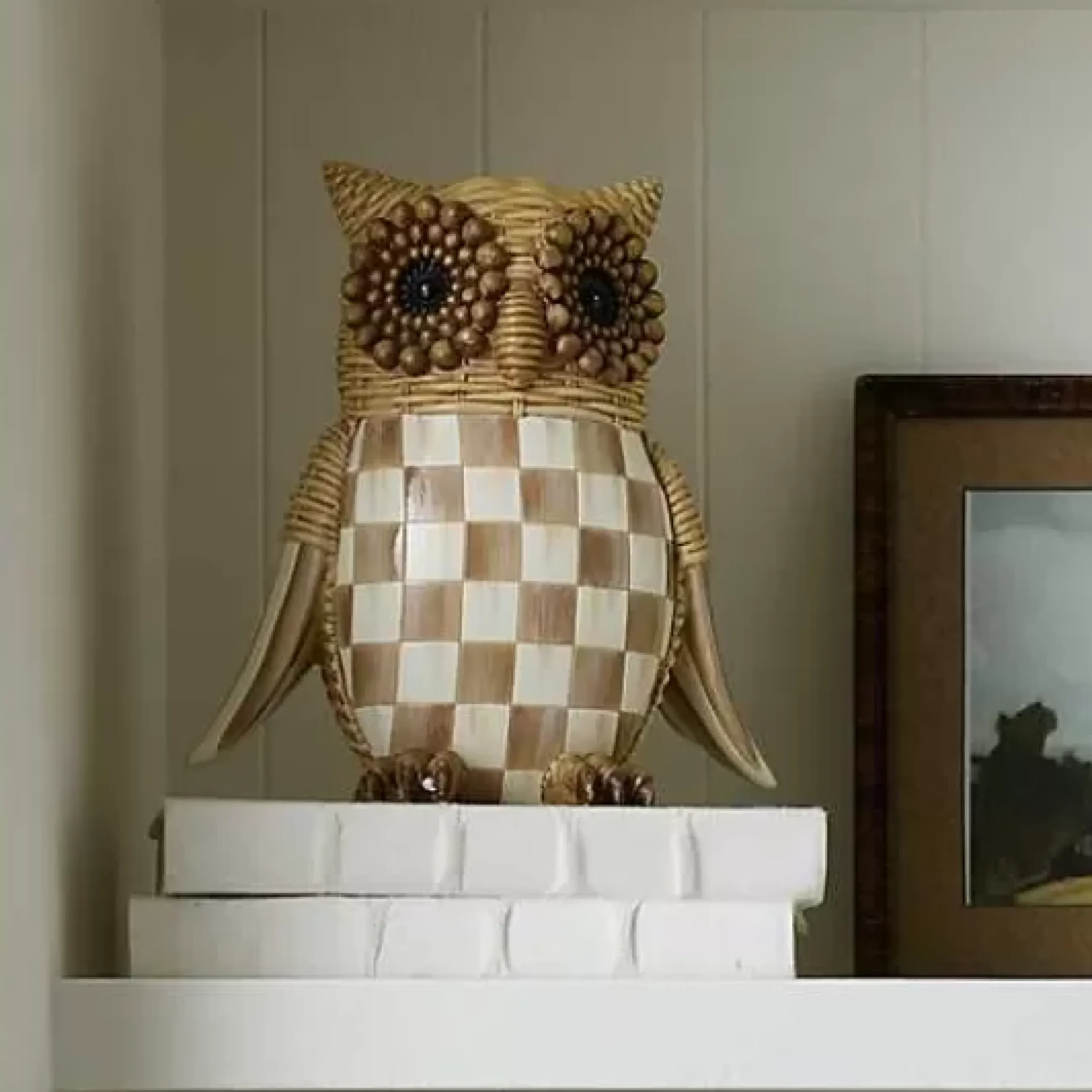 MacKenzie-Childs Autumnology Check Basket Weave Owl Figurine< The Fall Shop|Room Accents