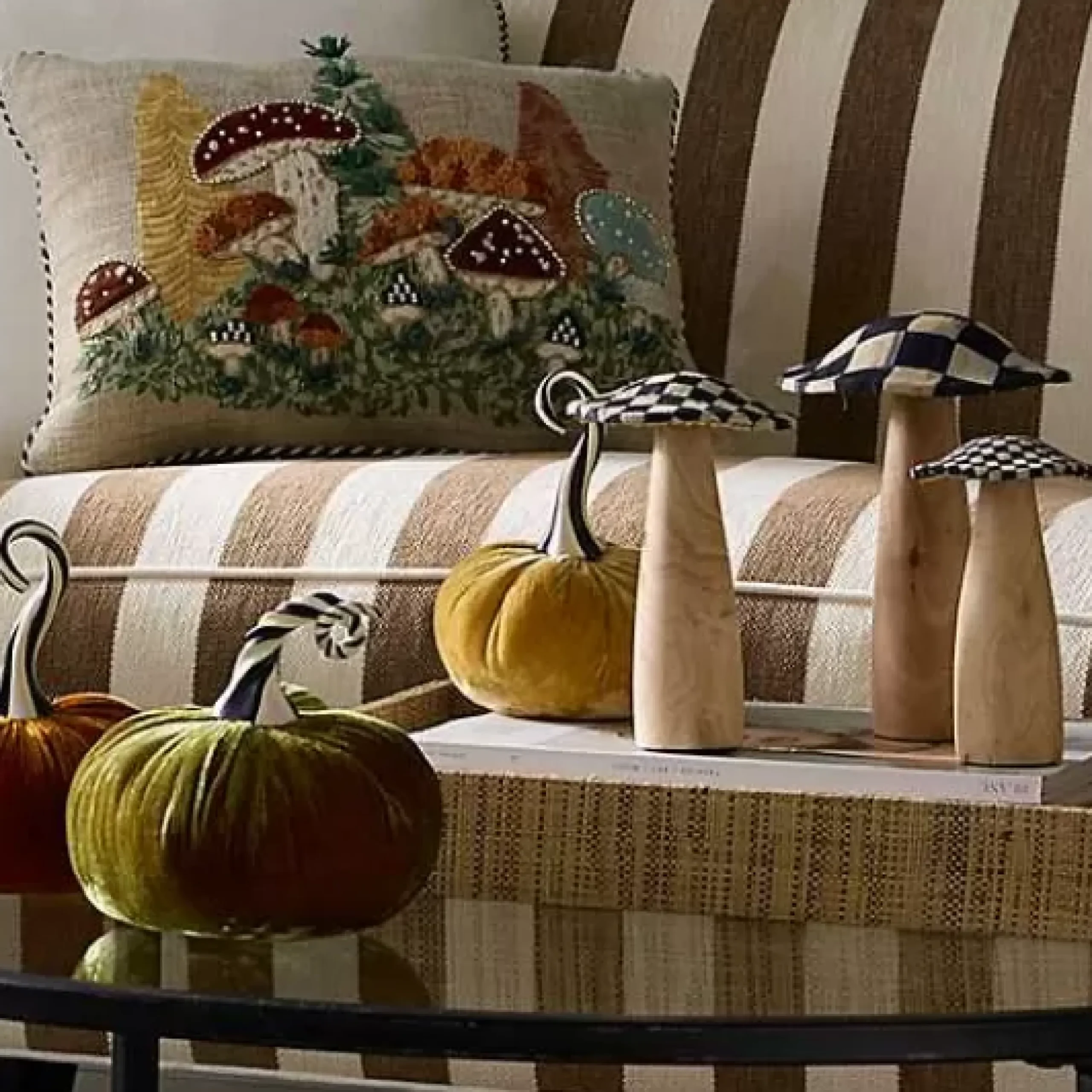 MacKenzie-Childs Autumnology Vanilla Twisted Stem Velvet Pumpkin< Pumpkins|The Halloween Shop