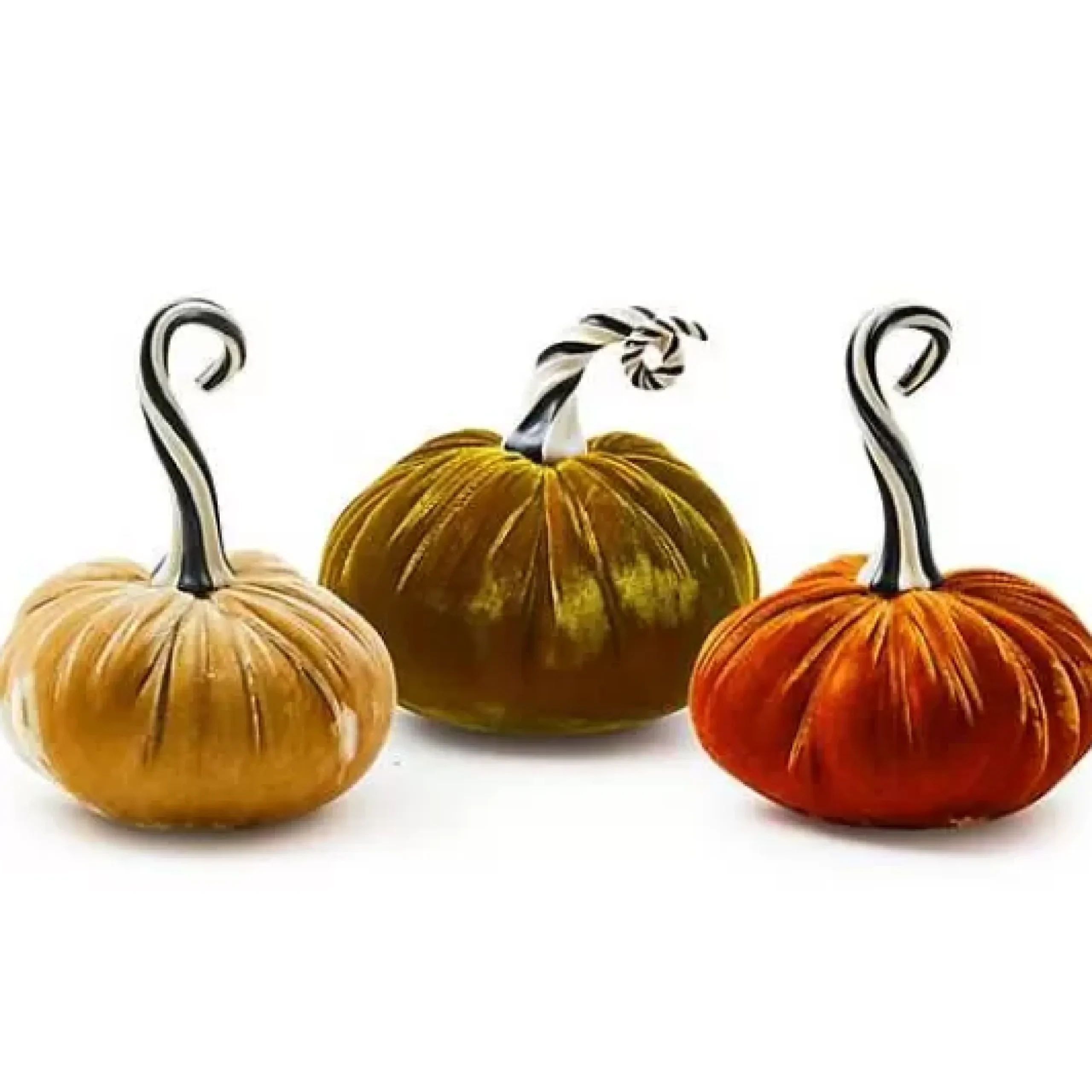 MacKenzie-Childs Autumnology Vanilla Twisted Stem Velvet Pumpkin< Pumpkins|The Halloween Shop