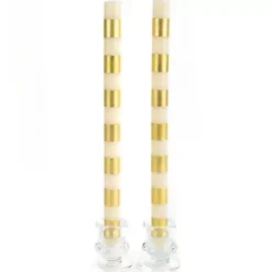 MacKenzie-Childs Bands Gold Dinner Candles, Set of 2< Candles & Fragrances|Table Accessories