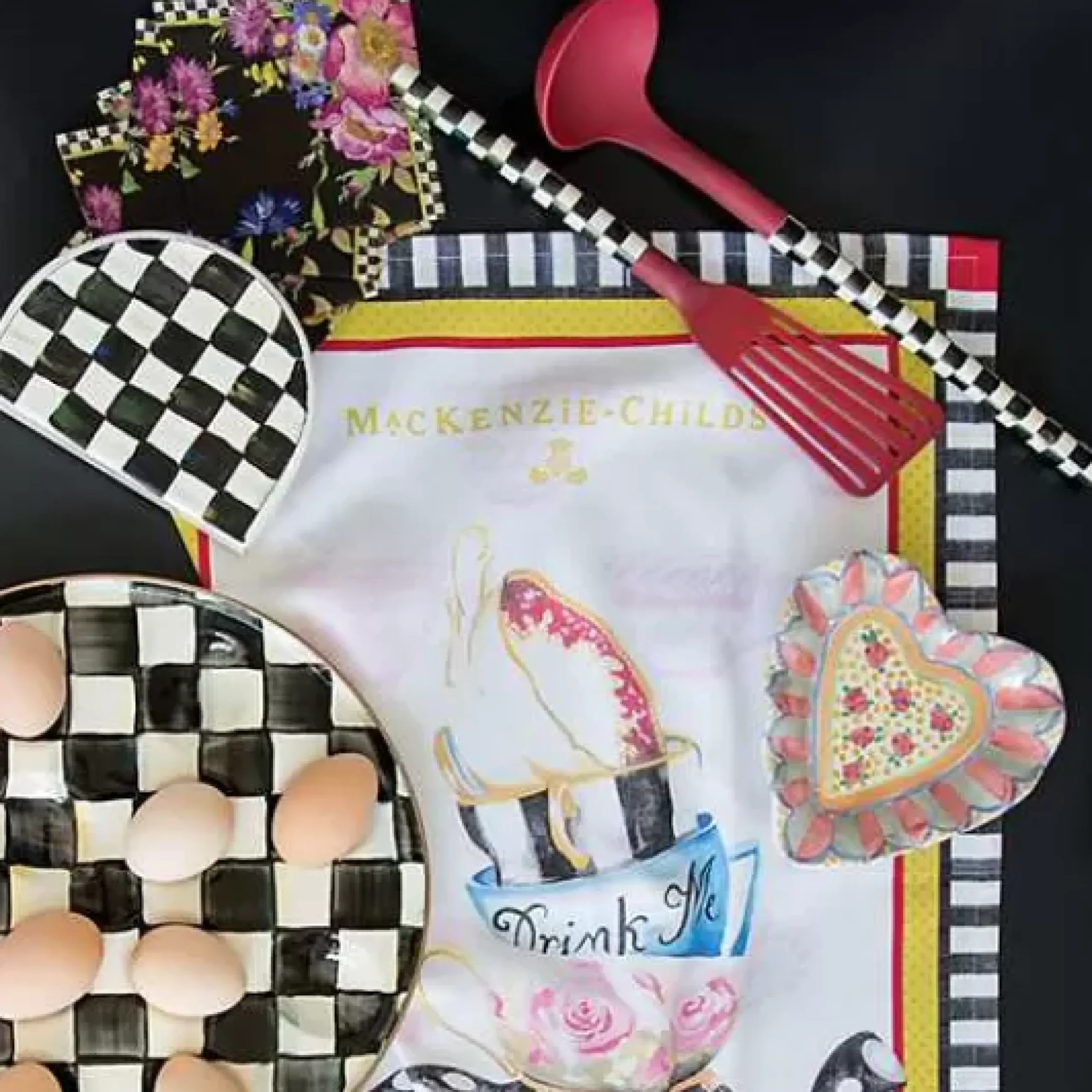 MacKenzie-Childs Black Flower Market Cocktail Paper Napkins< Bar Entertaining