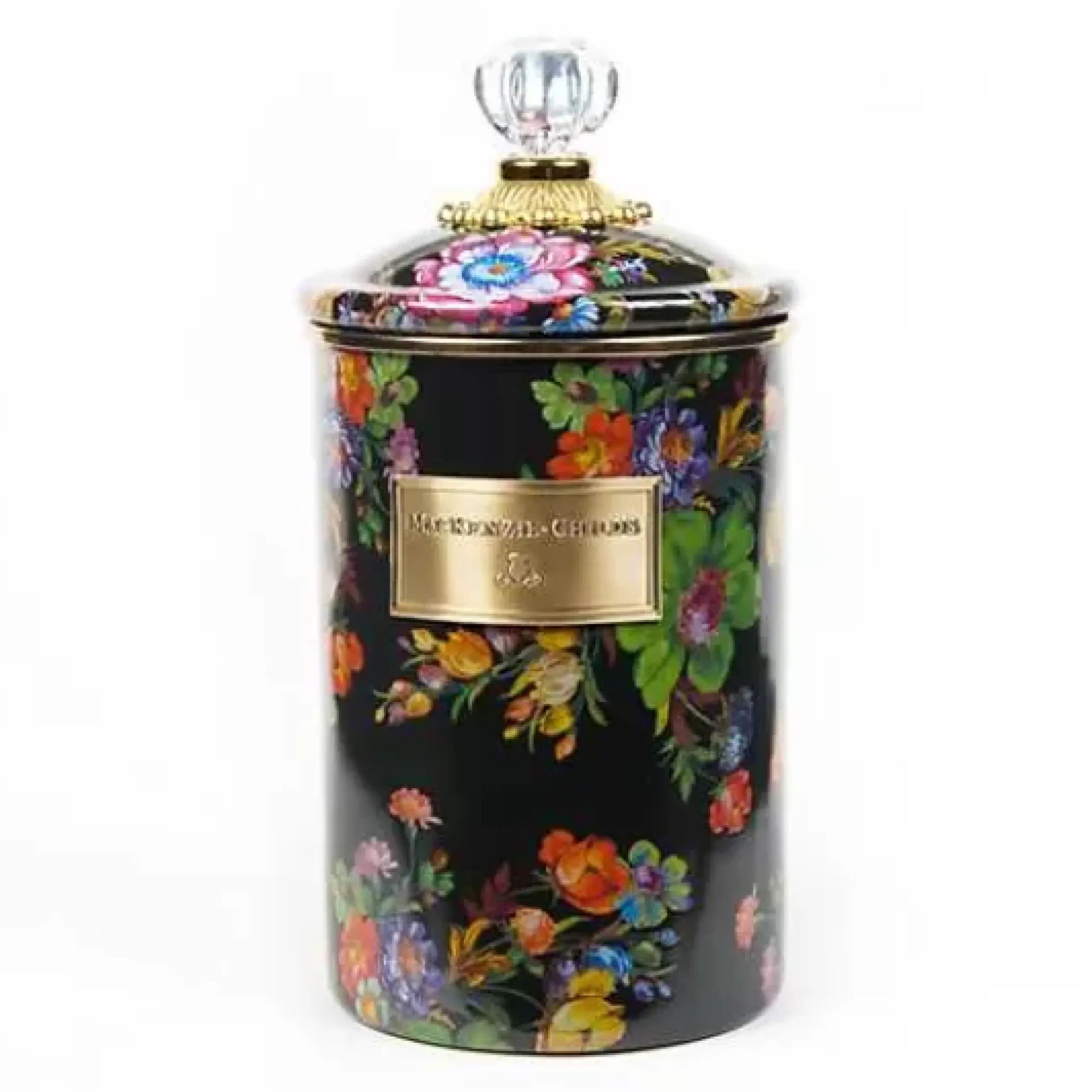 MacKenzie-Childs Black Flower Market Large Canister< Room Accents|Kitchen Storage & Organization