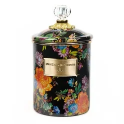 MacKenzie-Childs Black Flower Market Medium Canister< Room Accents|Kitchen Storage & Organization