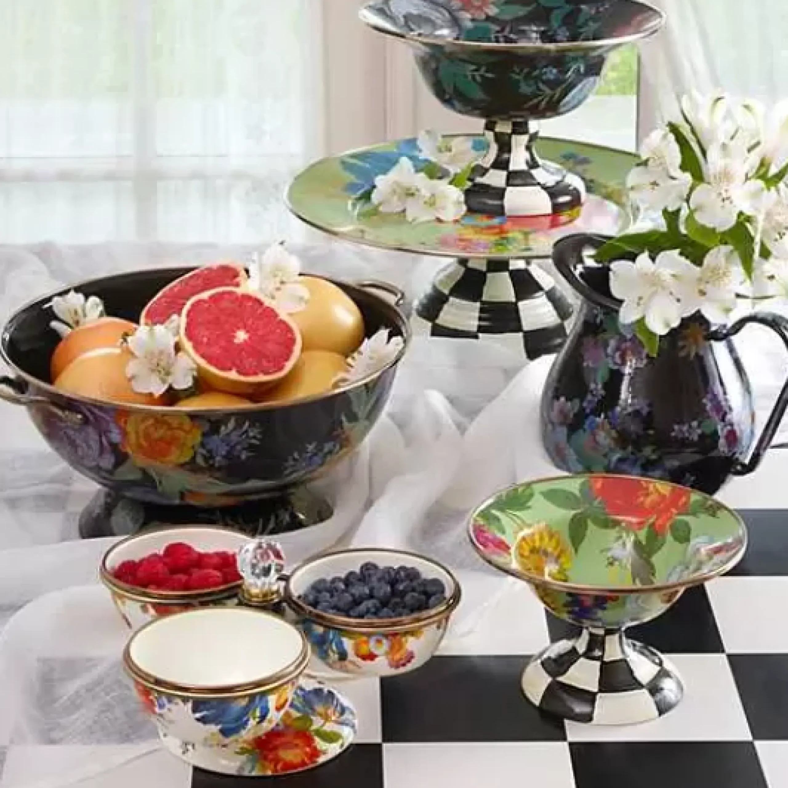 MacKenzie-Childs Black Flower Market Pitcher< Bar Entertaining|Serveware