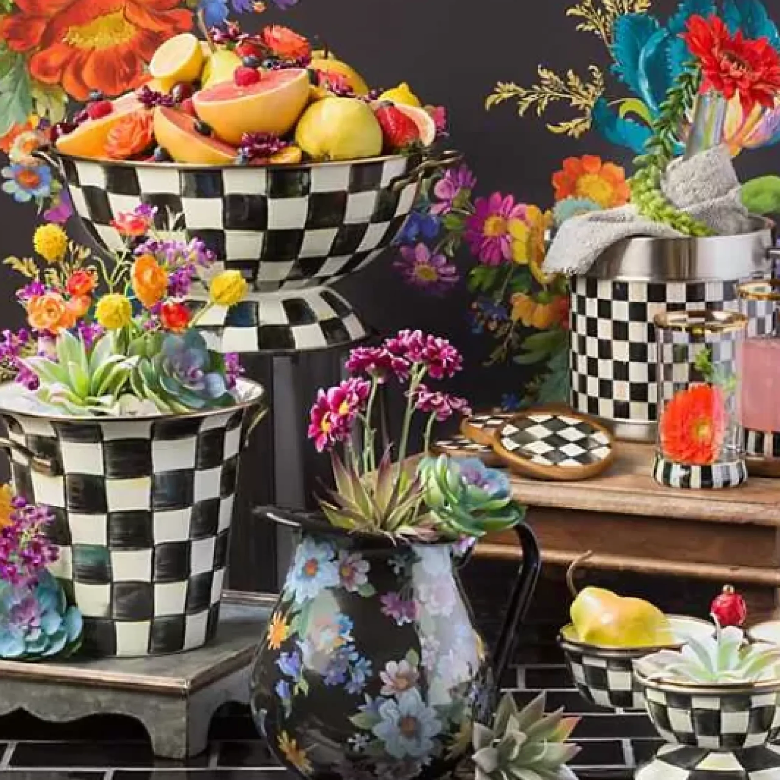 MacKenzie-Childs Black Flower Market Pitcher< Bar Entertaining|Serveware