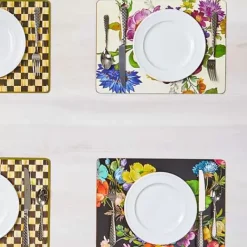 MacKenzie-Childs Black Flower Market Placemats, Set of 4< Table Accessories|Kitchen & Table Linens
