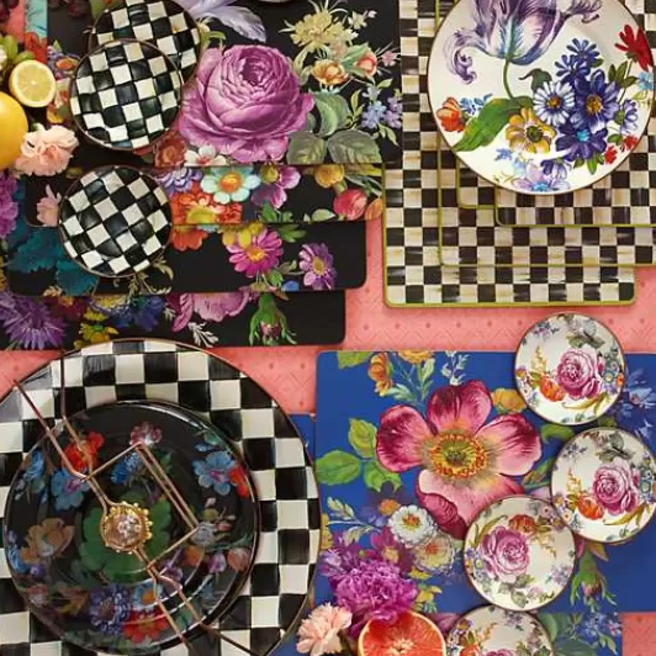 MacKenzie-Childs Black Flower Market Placemats, Set of 4< Table Accessories|Kitchen & Table Linens