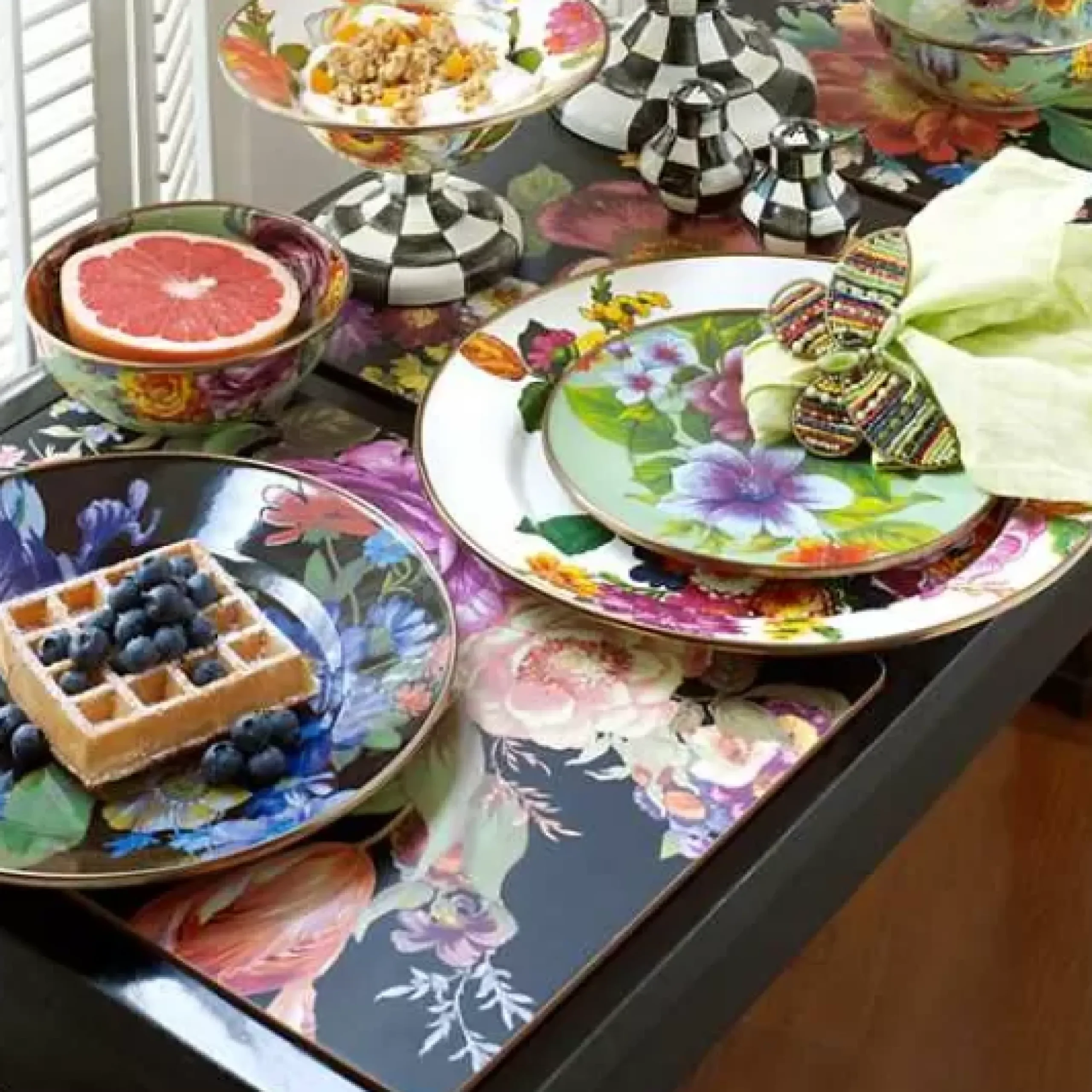 MacKenzie-Childs Black Flower Market Placemats, Set of 4< Table Accessories|Kitchen & Table Linens