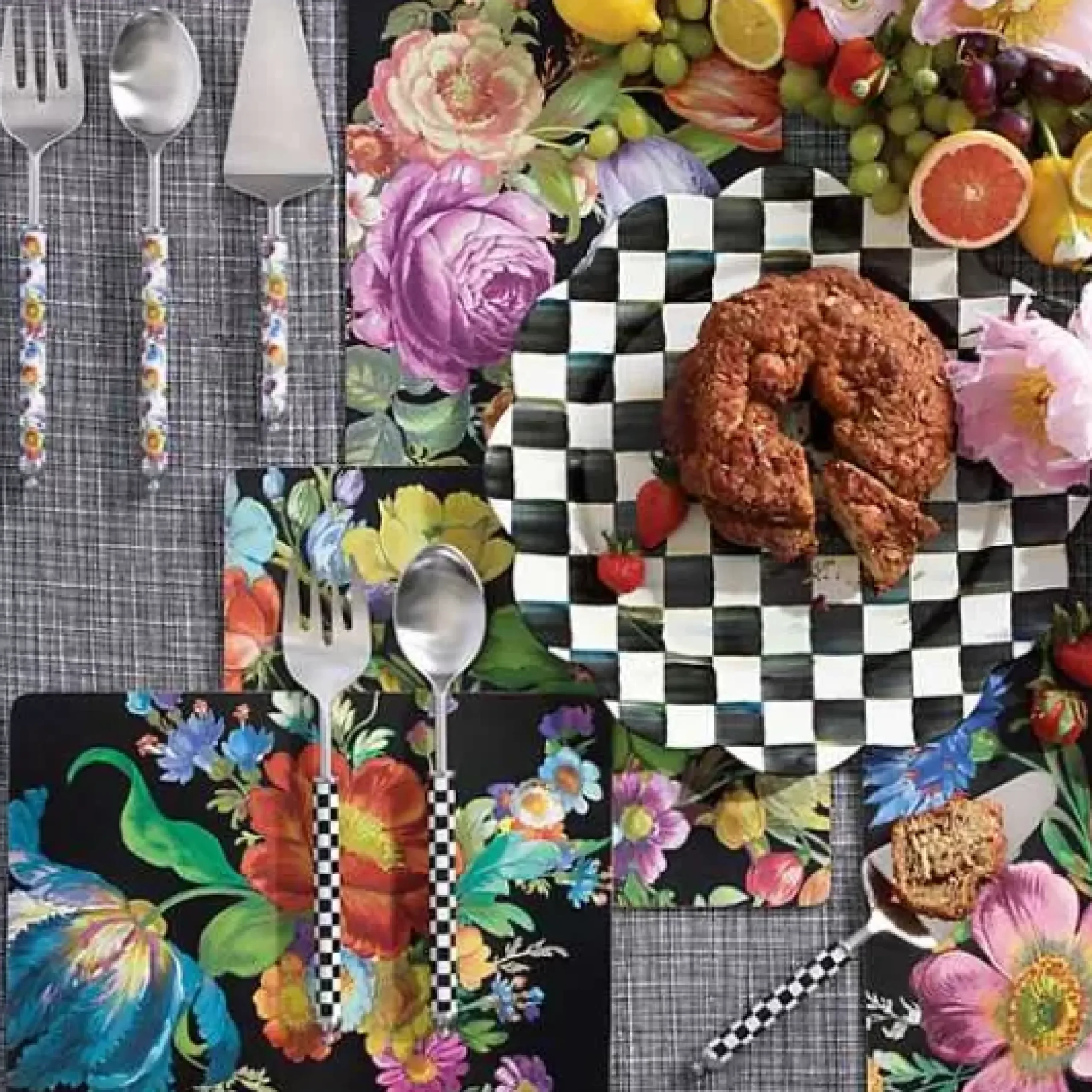 MacKenzie-Childs Black Flower Market Placemats, Set of 4< Table Accessories|Kitchen & Table Linens