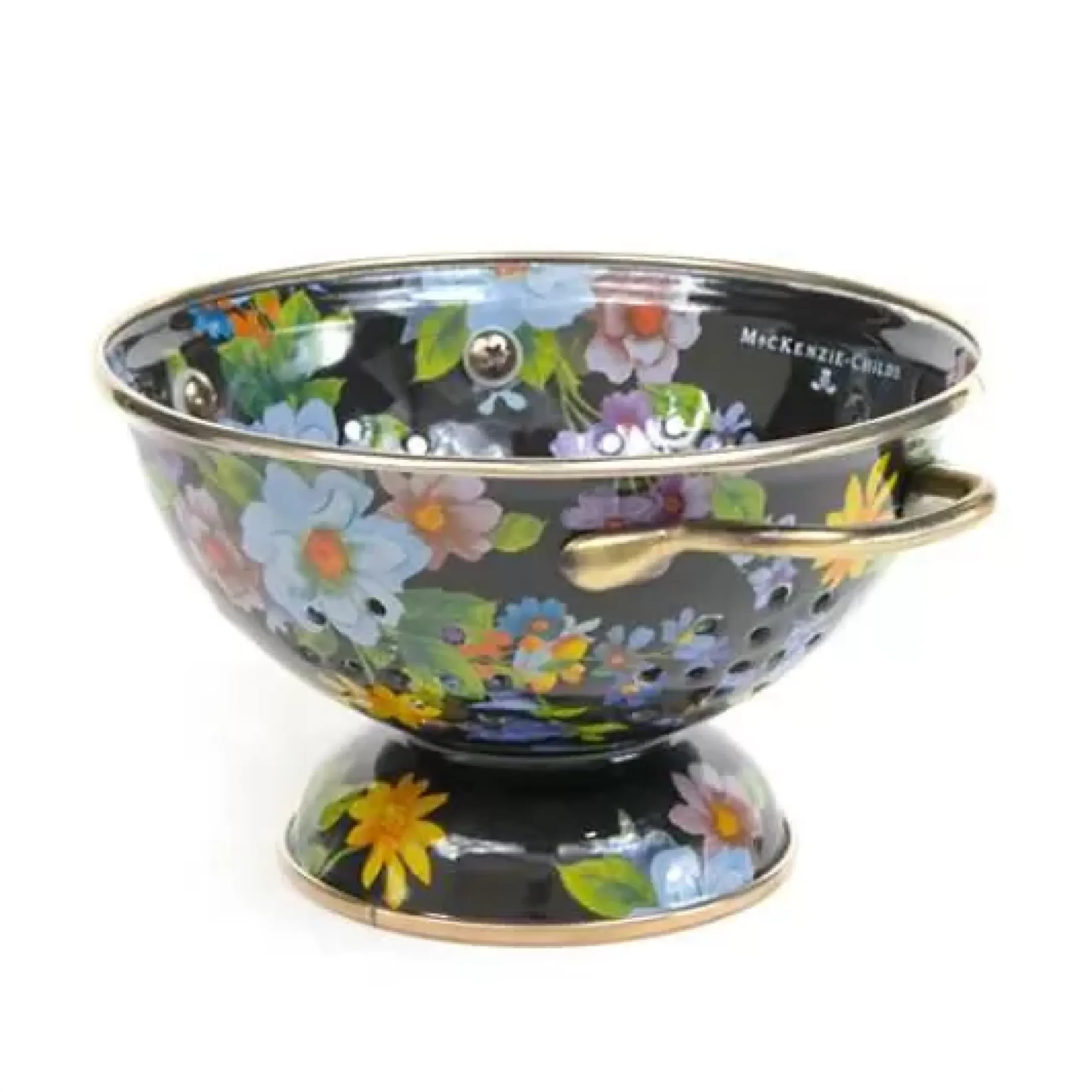 MacKenzie-Childs Black Flower Market Small Colander< Kitchen Utensils & Tools