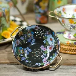 MacKenzie-Childs Black Flower Market Small Colander< Kitchen Utensils & Tools