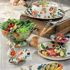 MacKenzie-Childs Black Flower Market Small Compote< Serveware