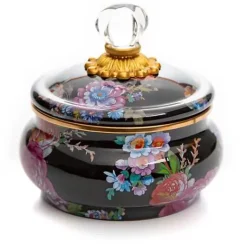 MacKenzie-Childs Black Flower Market Squashed Pot< Bath & Bath Accessories|Room Accents