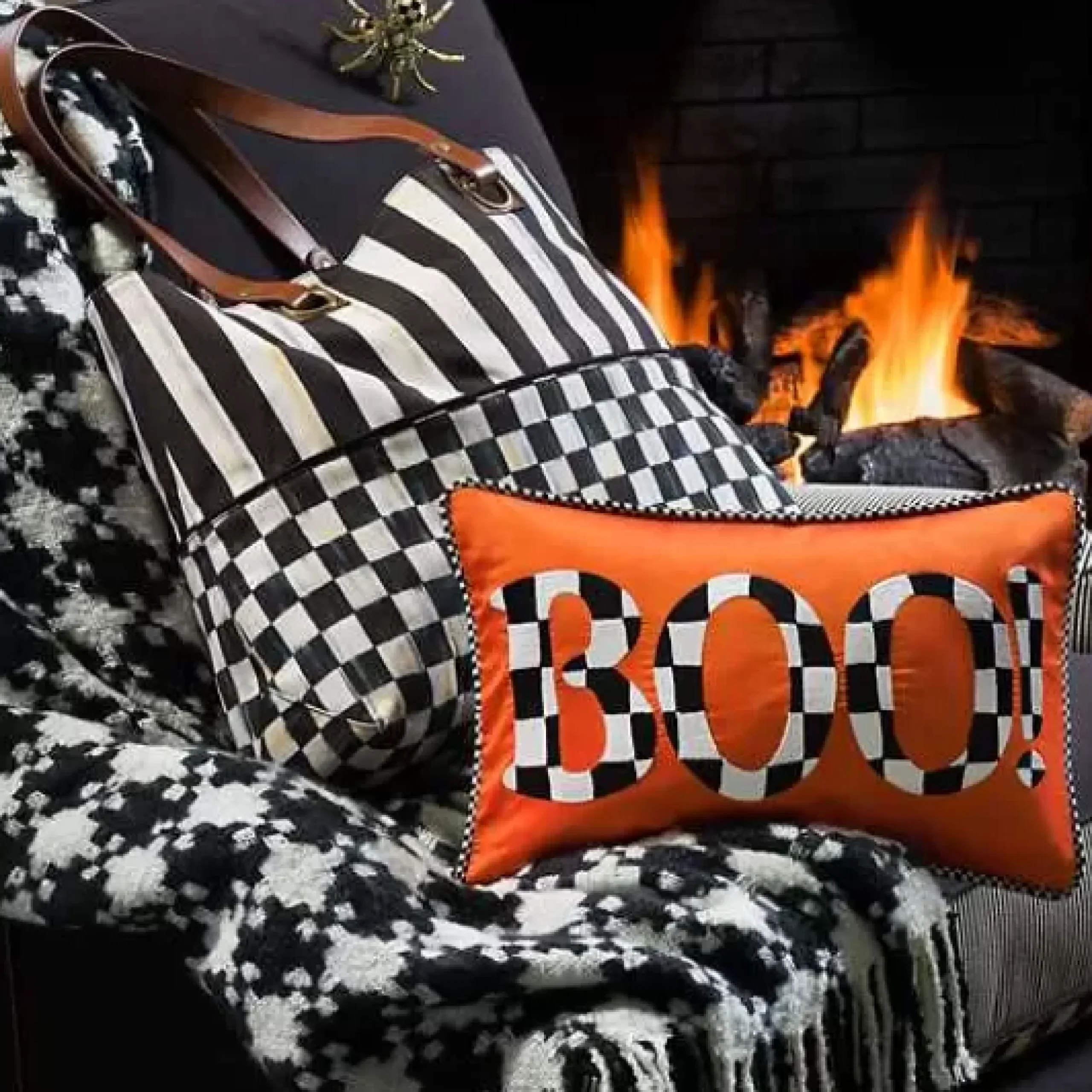 MacKenzie-Childs Black Ivory Houndstooth Throw< Pillows, Throws, & Cushions