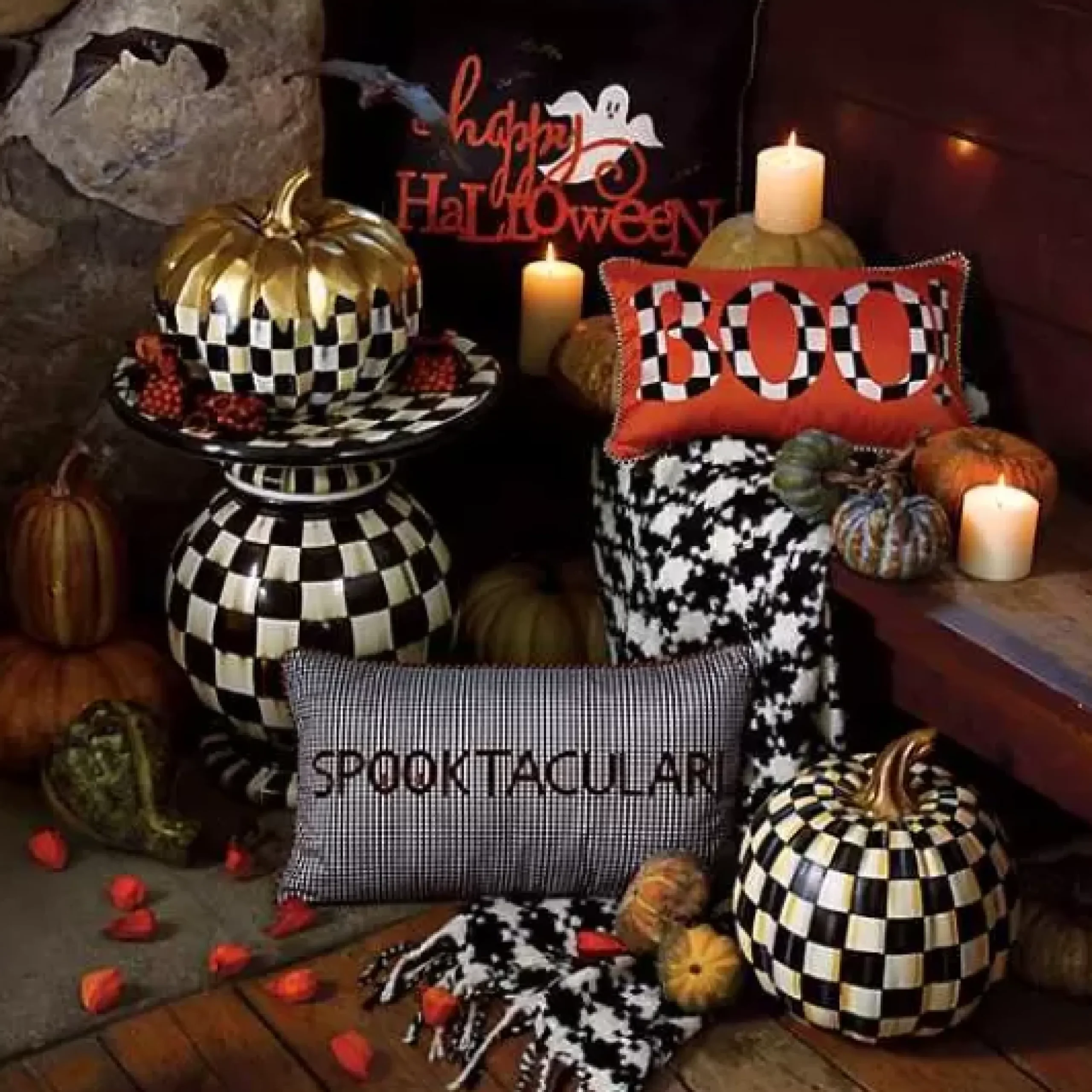 MacKenzie-Childs Black Ivory Houndstooth Throw< Pillows, Throws, & Cushions