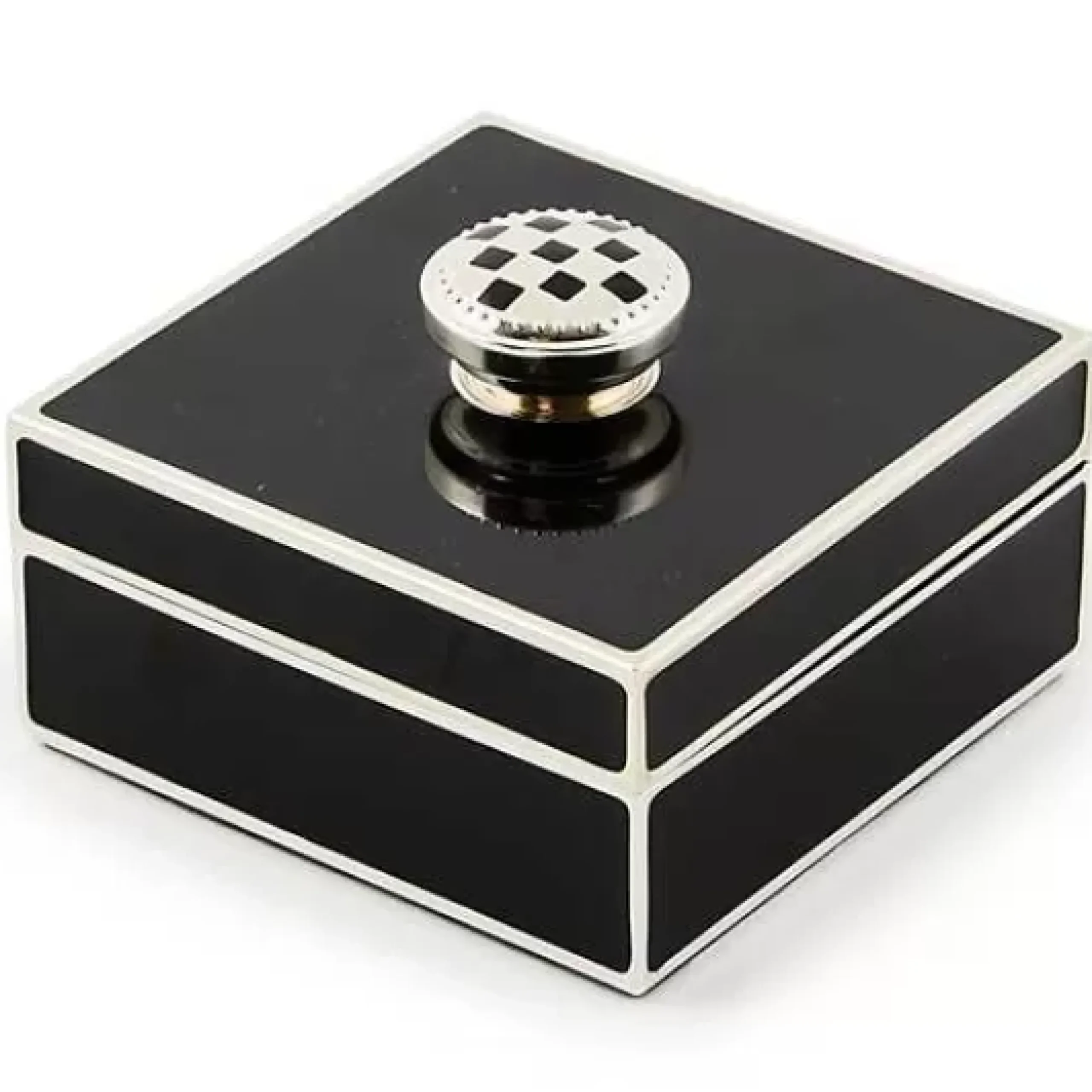 MacKenzie-Childs Black Silver Plated Trinket Box with Check Knob< Room Accents