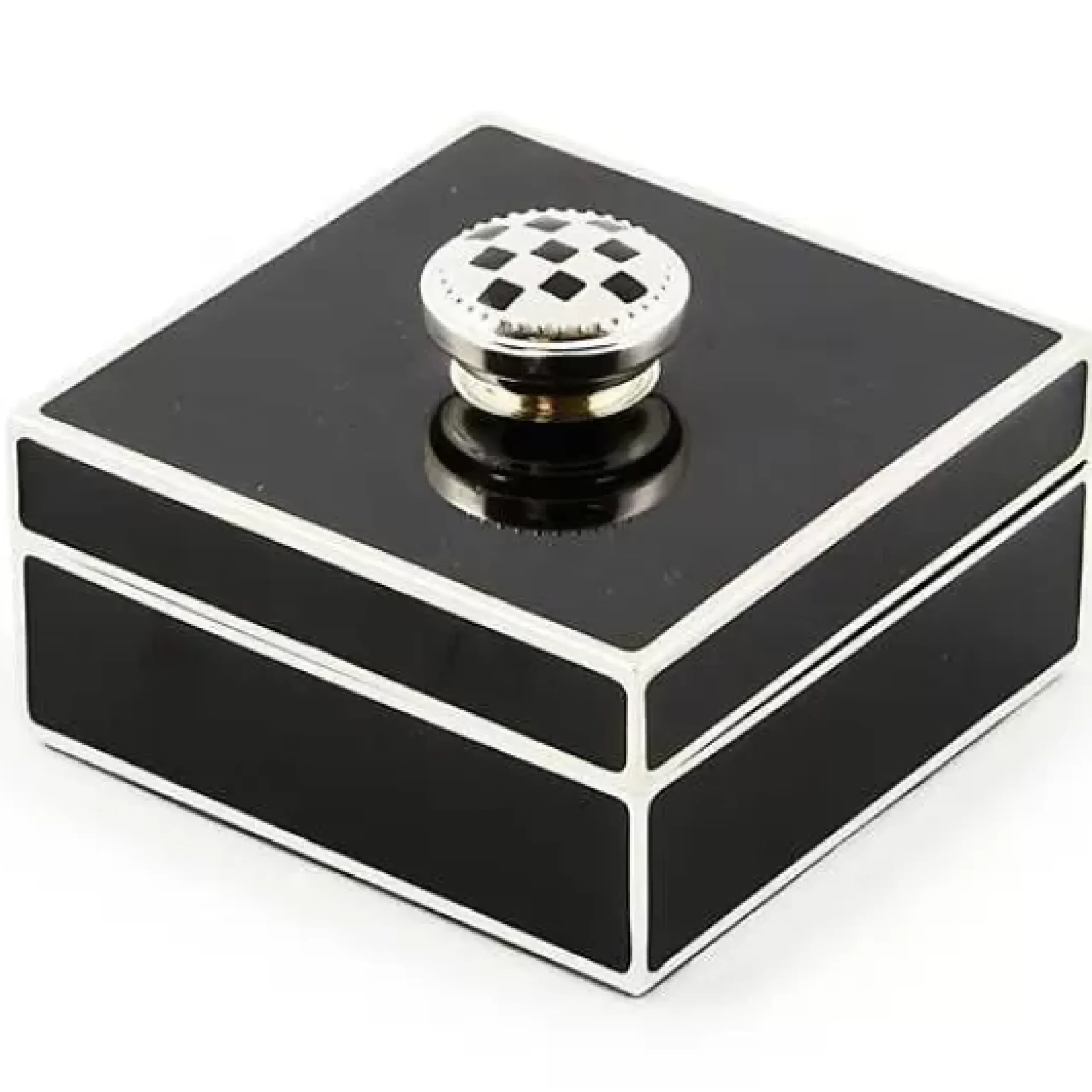 MacKenzie-Childs Black Silver Plated Trinket Box with Check Knob< Room Accents