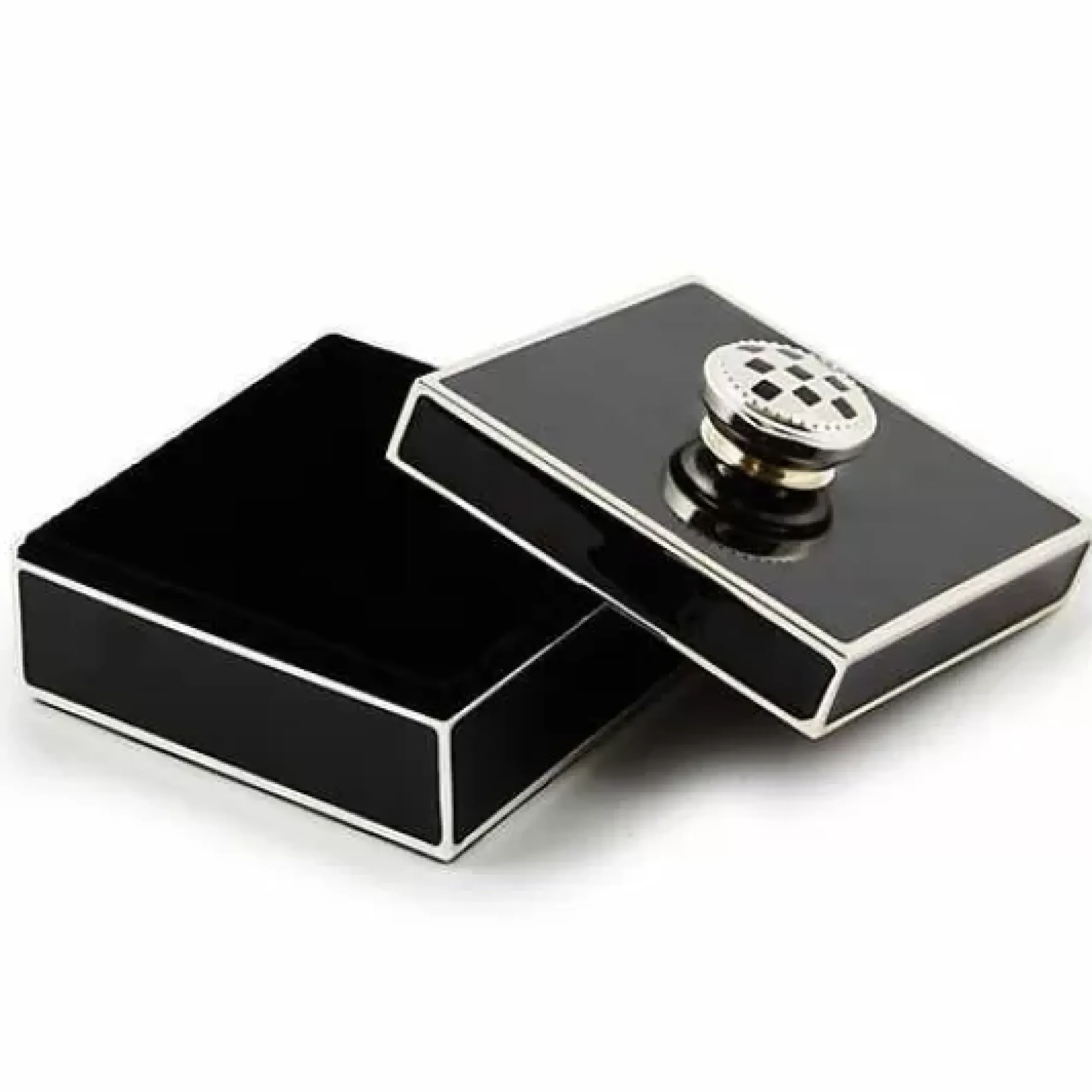 MacKenzie-Childs Black Silver Plated Trinket Box with Check Knob< Room Accents