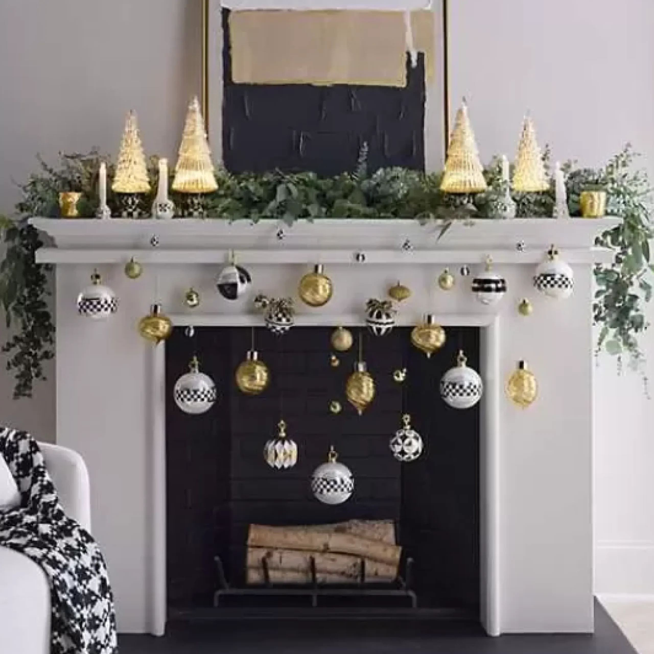 MacKenzie-Childs Black White Crown Jumbo Glass Ball Ornament< Holiday