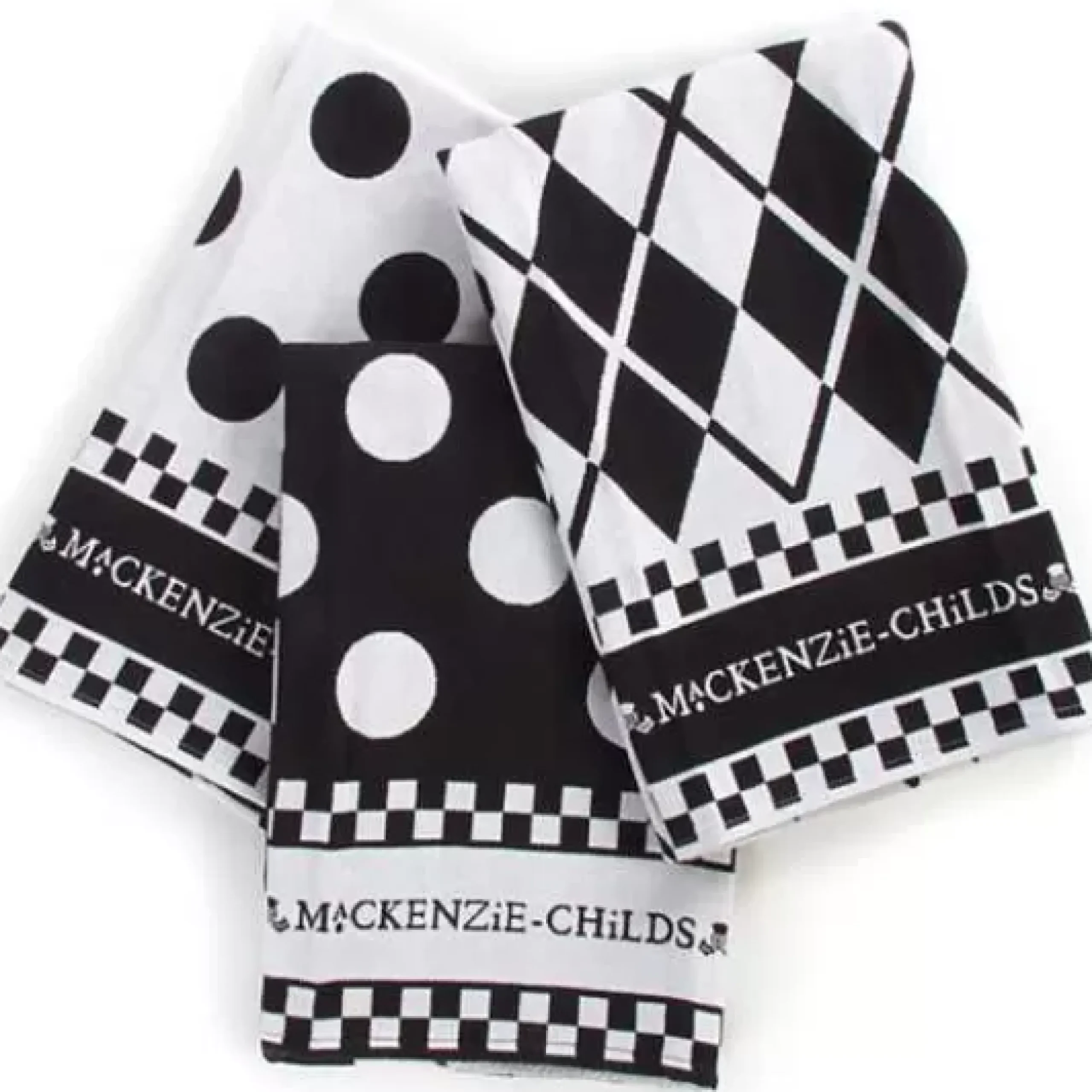 MacKenzie-Childs Black White Dot Dish Towels, Set of 3< Kitchen & Table Linens