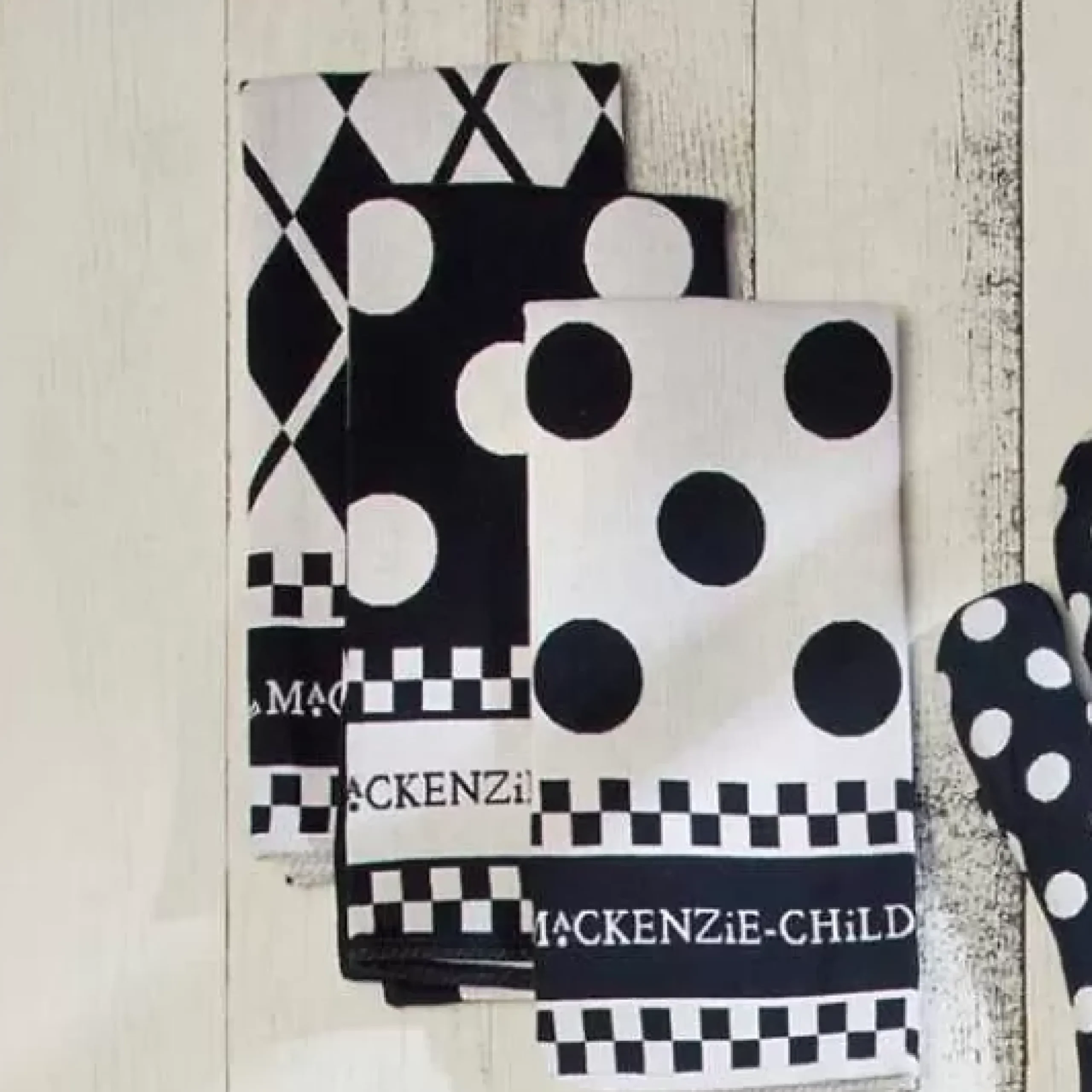 MacKenzie-Childs Black White Dot Dish Towels, Set of 3< Kitchen & Table Linens