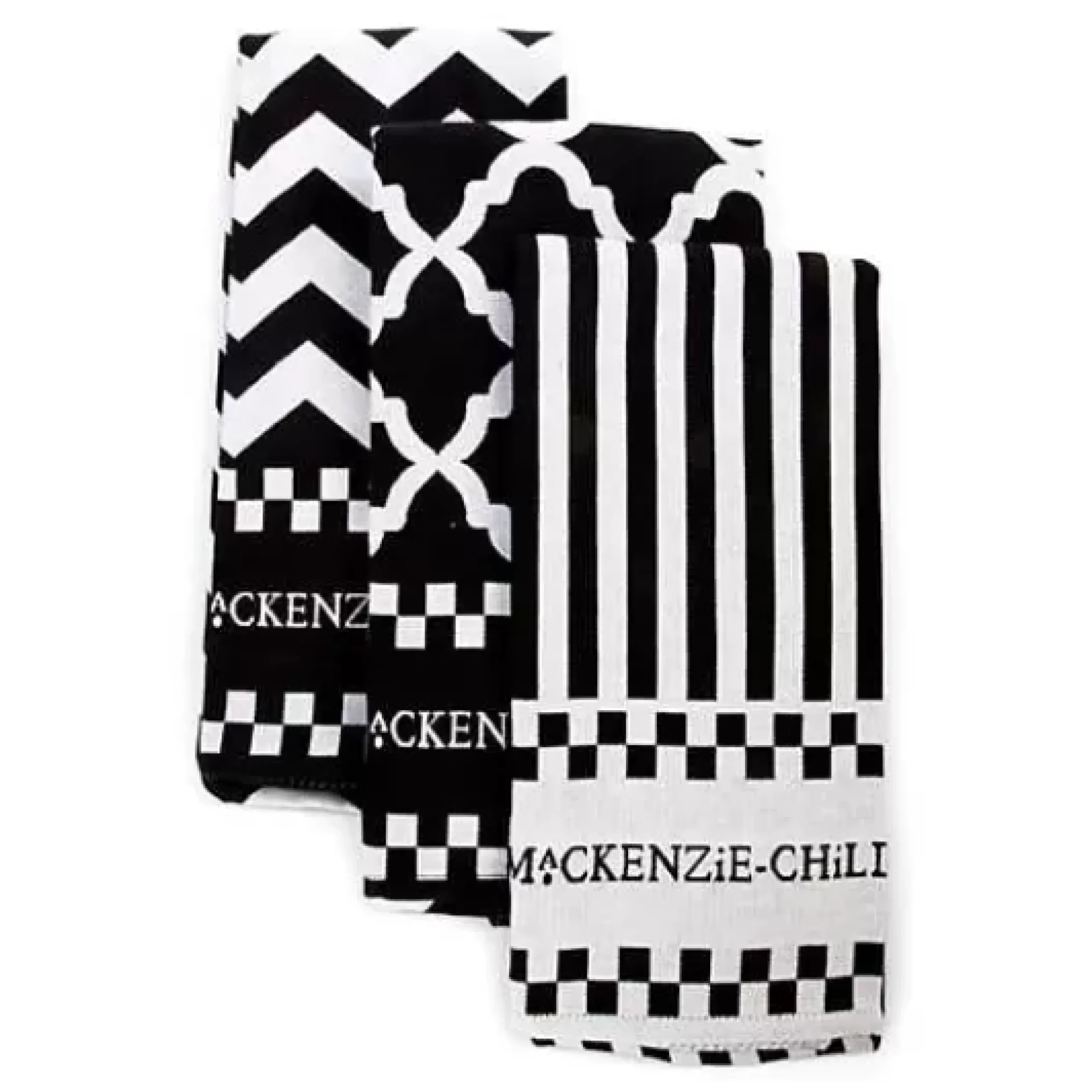 MacKenzie-Childs Black White Zig Zag Dish Towels, Set of 3< Kitchen & Table Linens