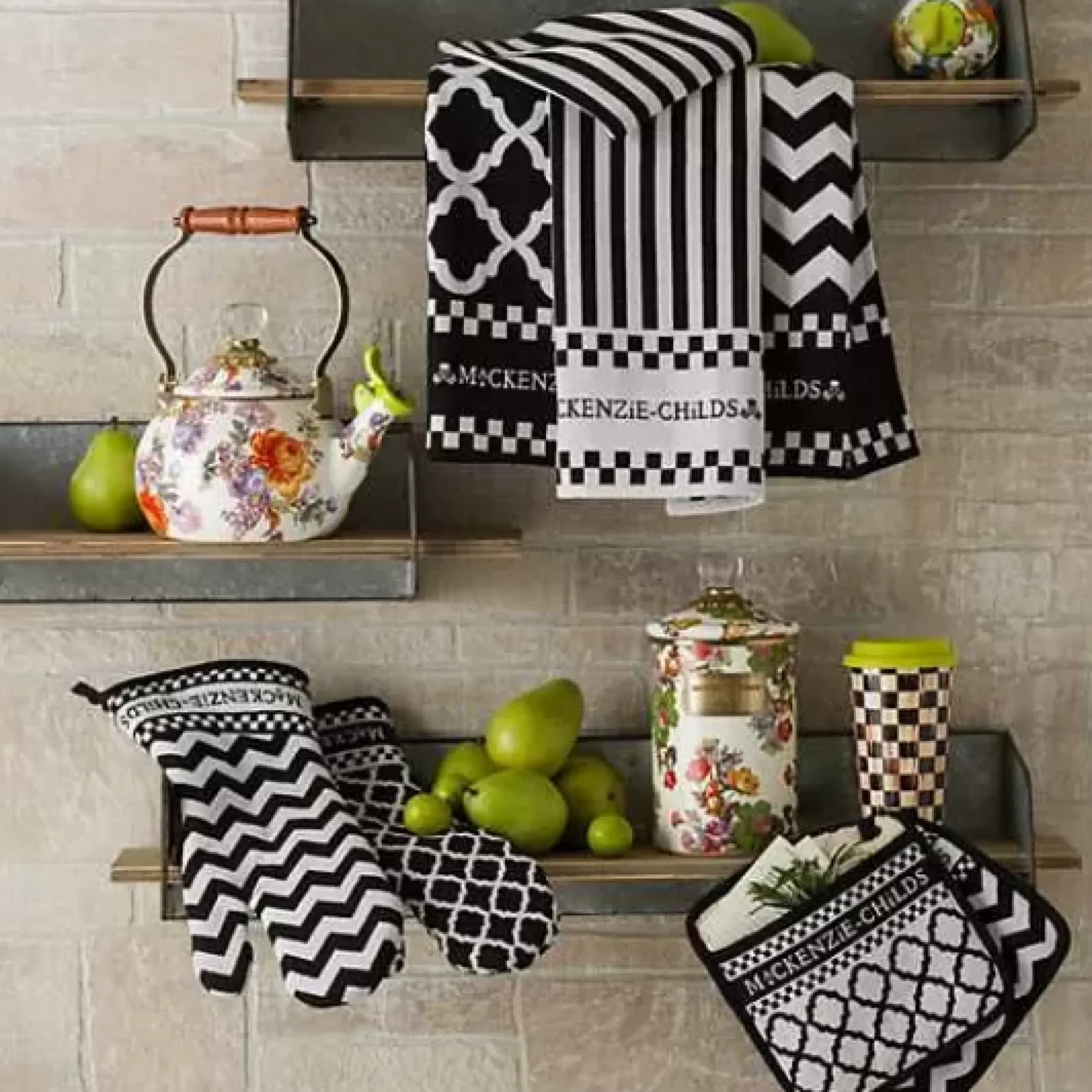MacKenzie-Childs Black White Zig Zag Dish Towels, Set of 3< Kitchen & Table Linens