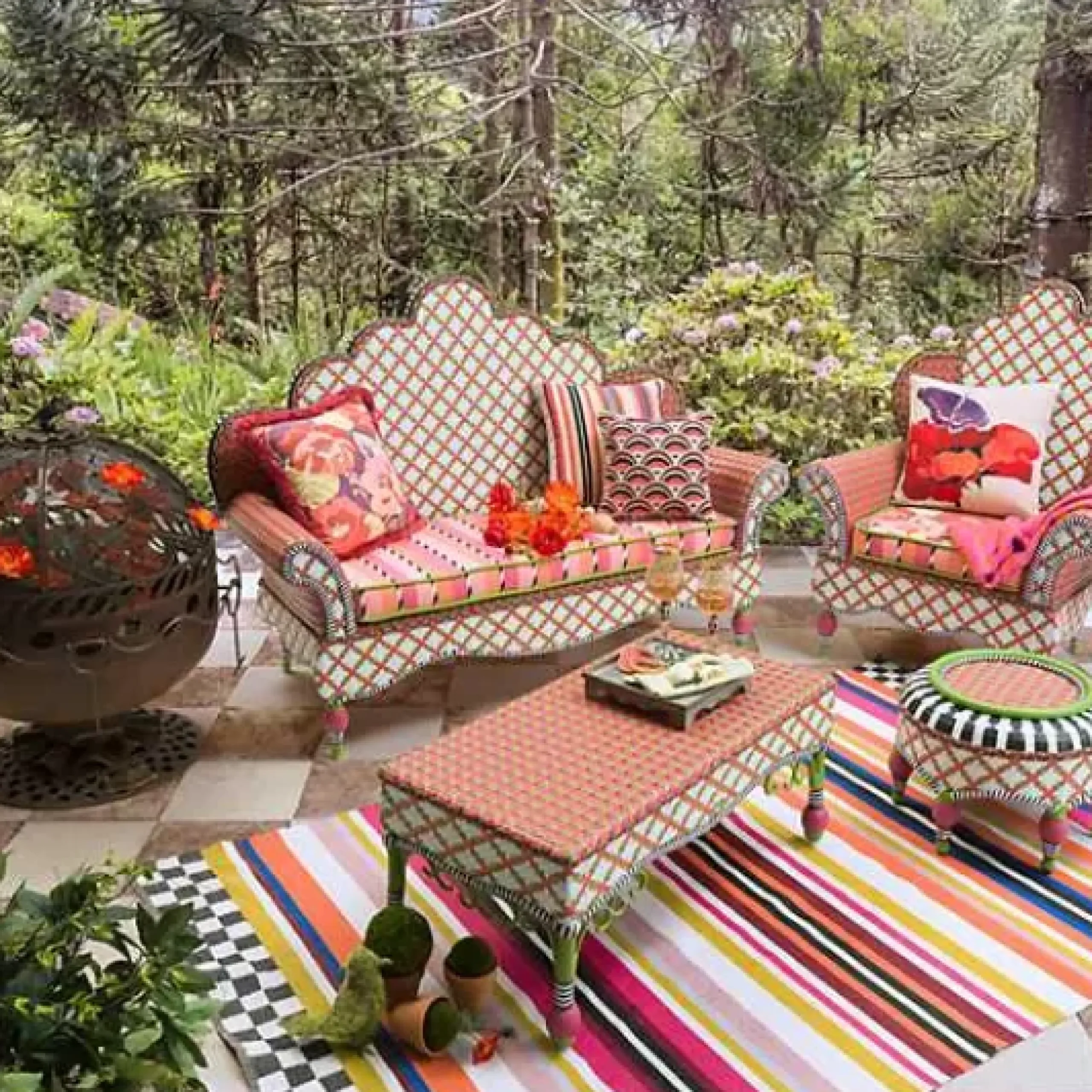 MacKenzie-Childs Breezy Poppy Outdoor Wing Chair< Outdoor