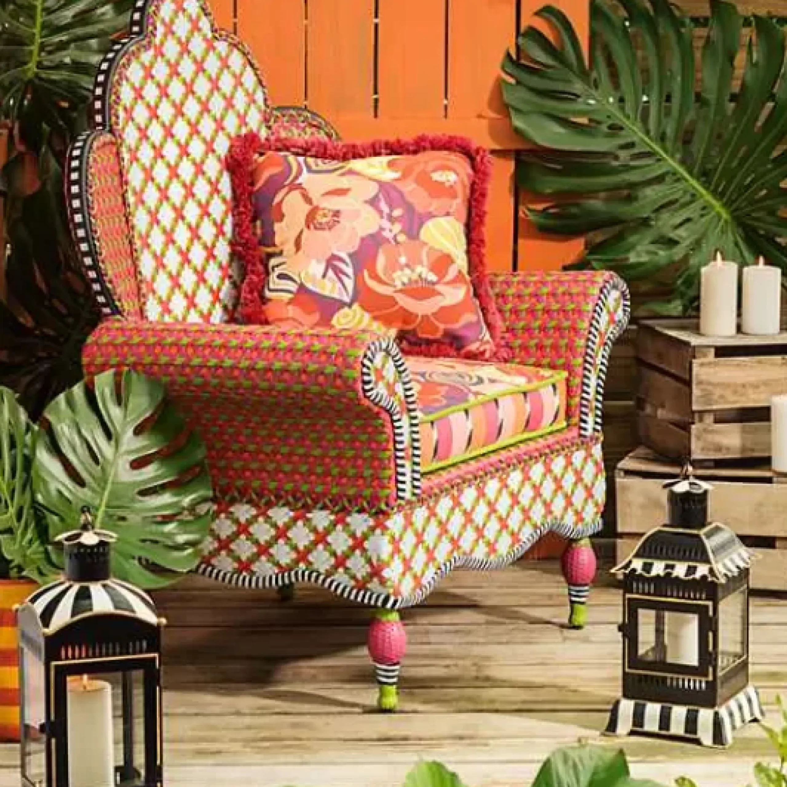MacKenzie-Childs Breezy Poppy Outdoor Wing Chair< Outdoor