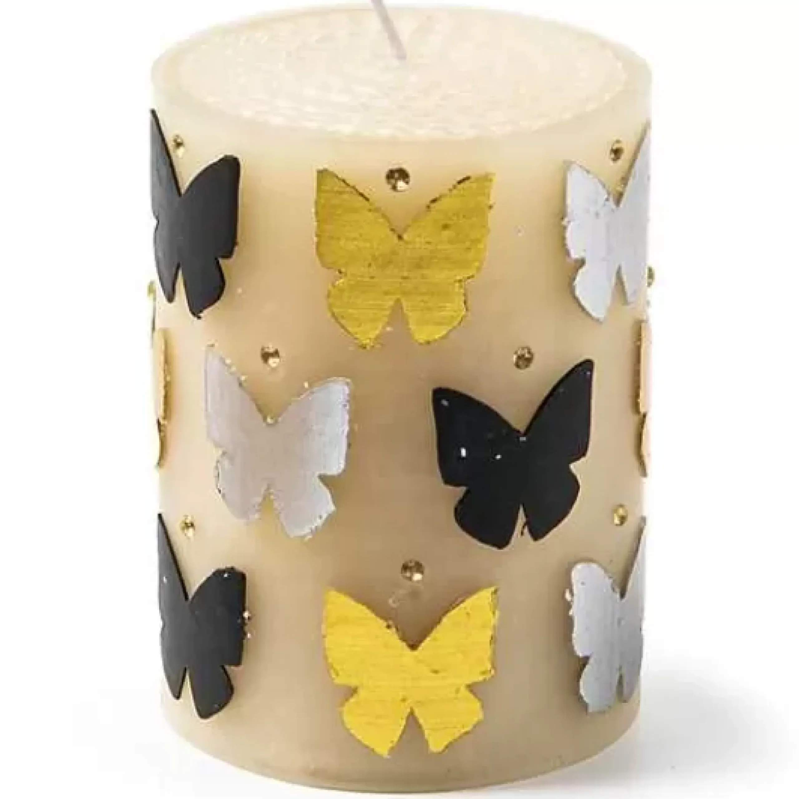 MacKenzie-Childs Butterfly Silver Gold 4 Pillar Candle< Spring|Candles & Fragrances