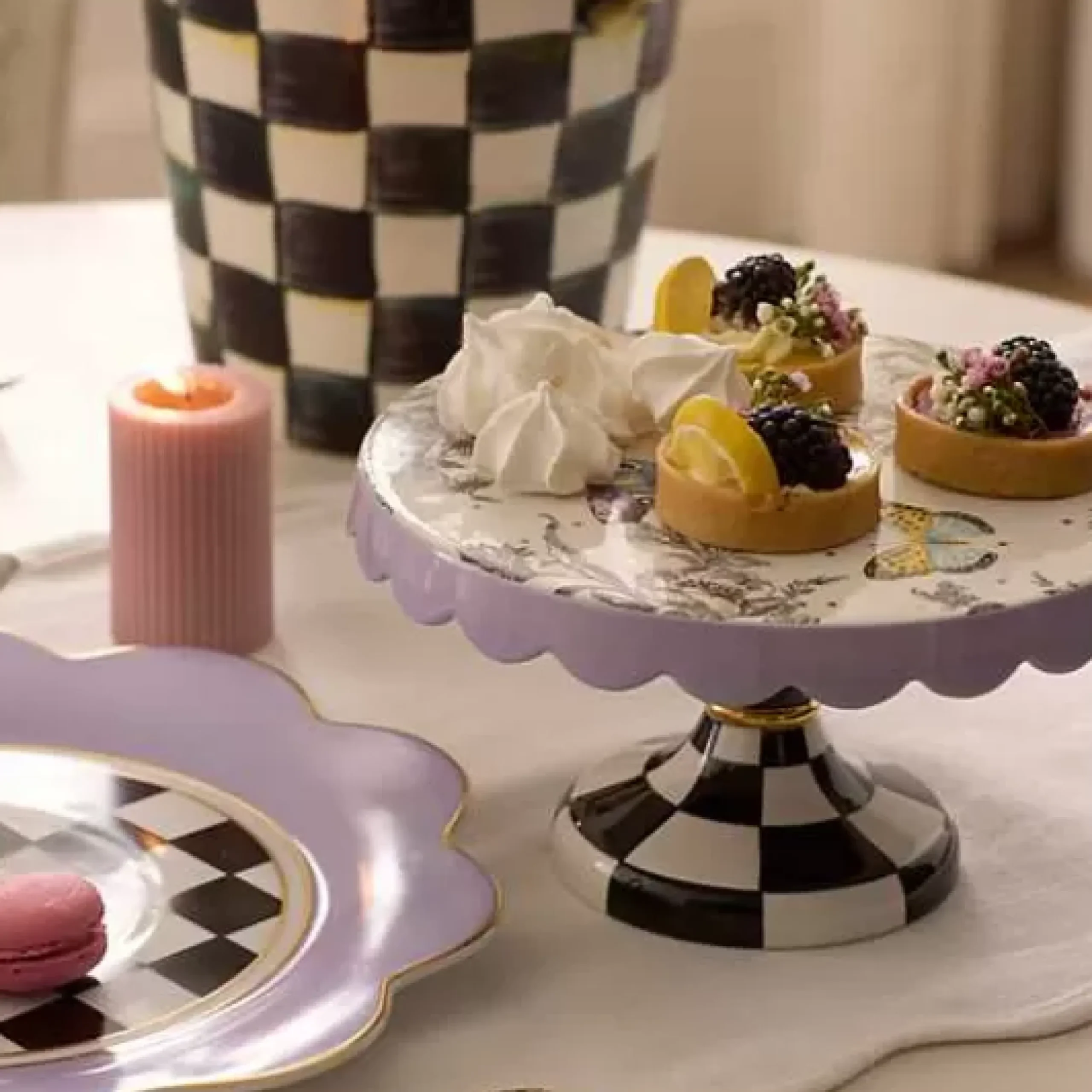 MacKenzie-Childs Butterfly Toile Small Pedestal Platter< Spring|Serveware