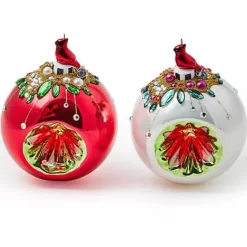 MacKenzie-Childs Cardinal Glass Reflector Ornaments, Set of 2< Holiday