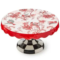 MacKenzie-Childs Cardinal Toile Small Pedestal Platter< Serveware