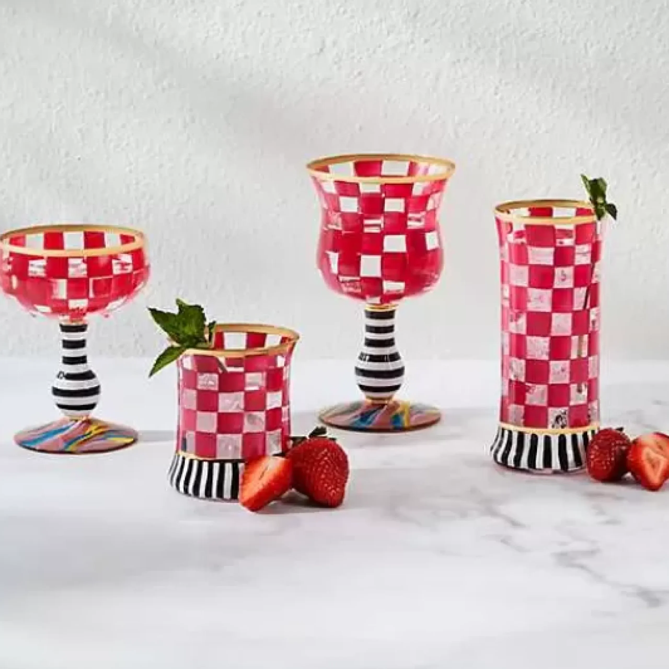 MacKenzie-Childs Carnival Fuchsia Coupe Glass< Spring|Drinkware