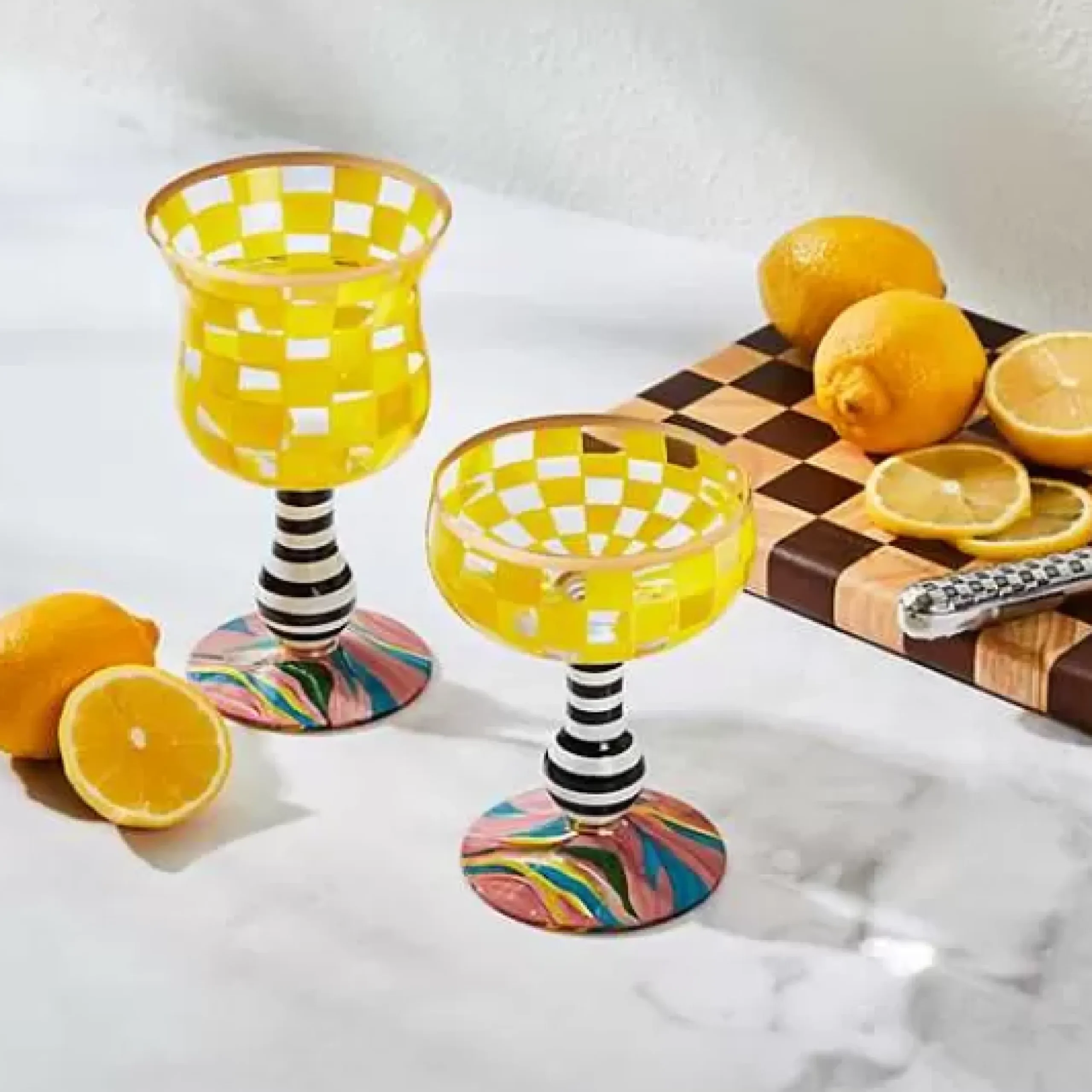 MacKenzie-Childs Carnival Yellow Coupe Glass< Easter|Spring
