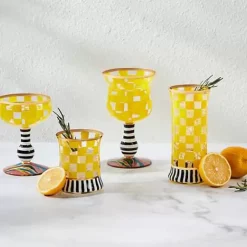 MacKenzie-Childs Carnival Yellow Coupe Glass< Easter|Spring