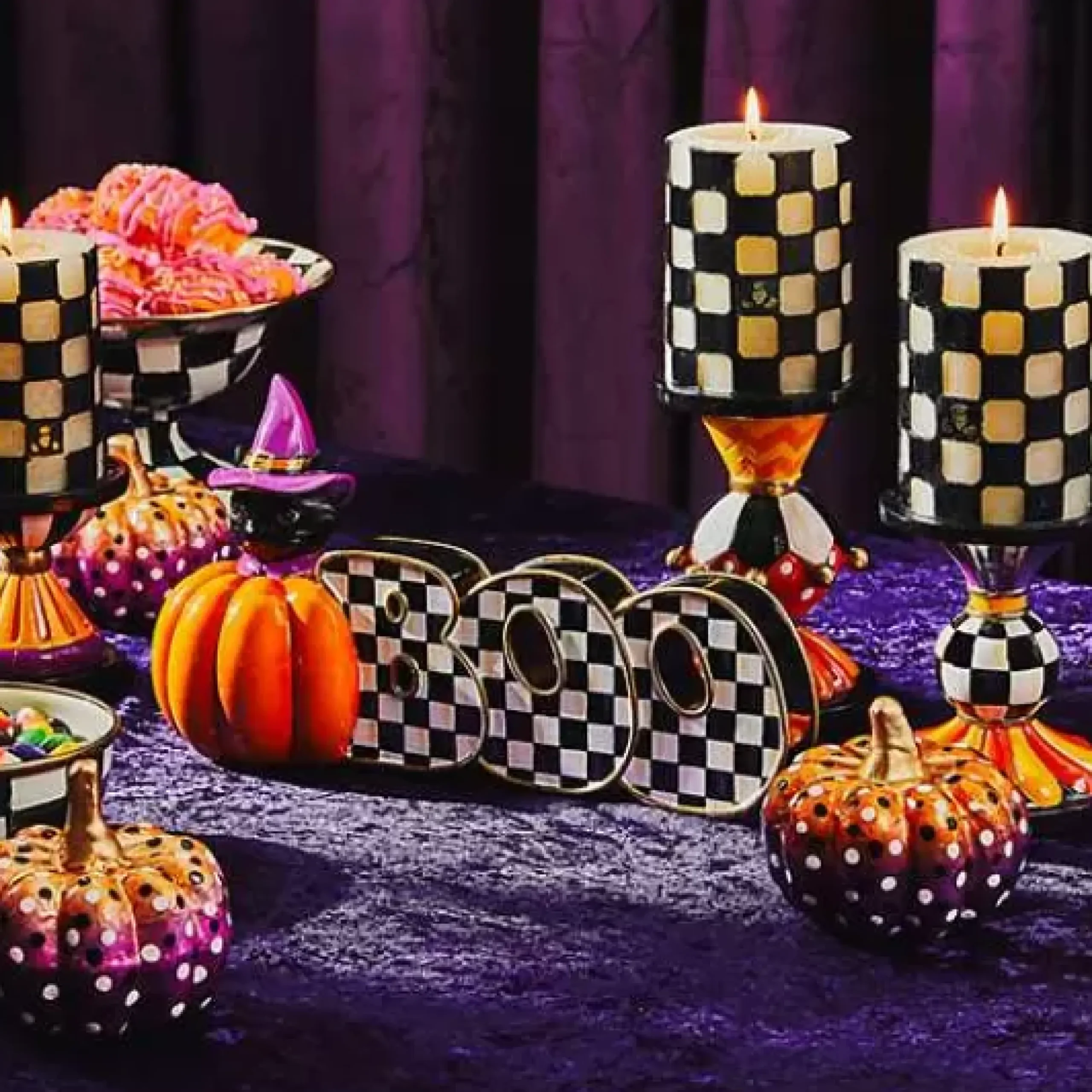MacKenzie-Childs Check 4 Black Pillar Candle< The Halloween Shop|Candles & Fragrances