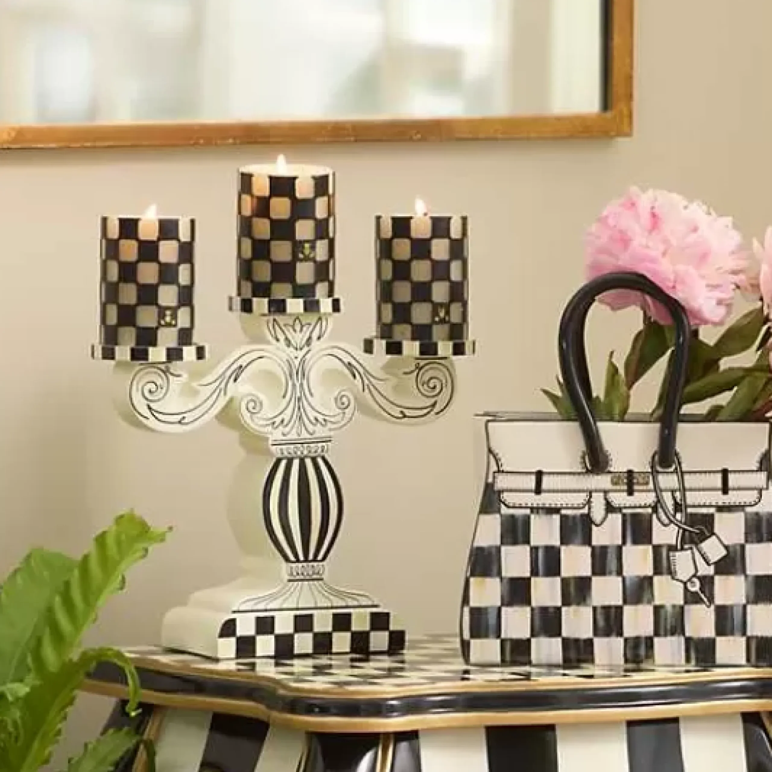 MacKenzie-Childs Check 4 Black Pillar Candle< The Halloween Shop|Candles & Fragrances