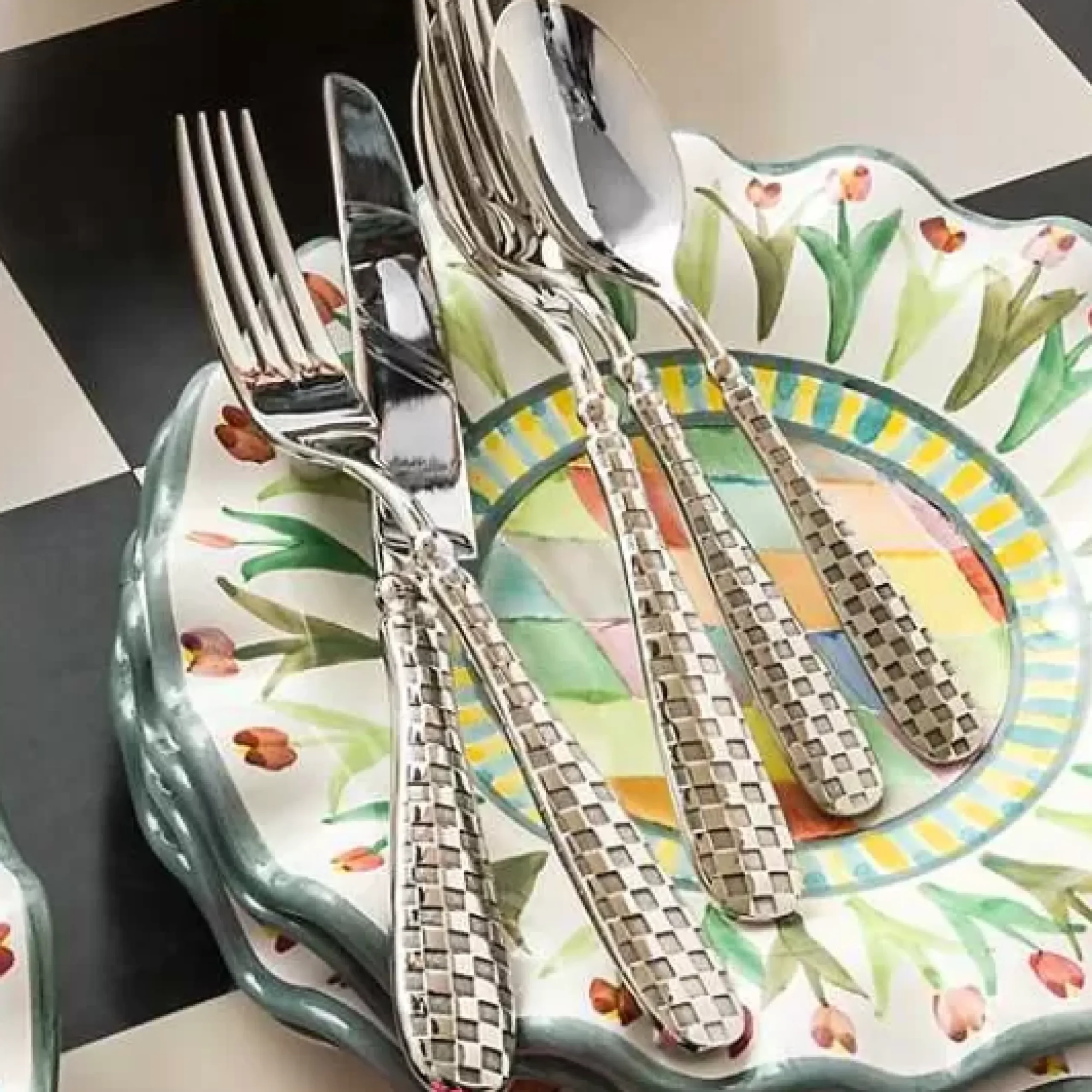 MacKenzie-Childs Check Flatware 5-Piece Place Setting< Fall Entertaining|Dinnerware & Flatware