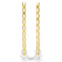 MacKenzie-Childs Check Gold Ivory Dinner Candles, Set of 2< Candles & Fragrances|Table Accessories