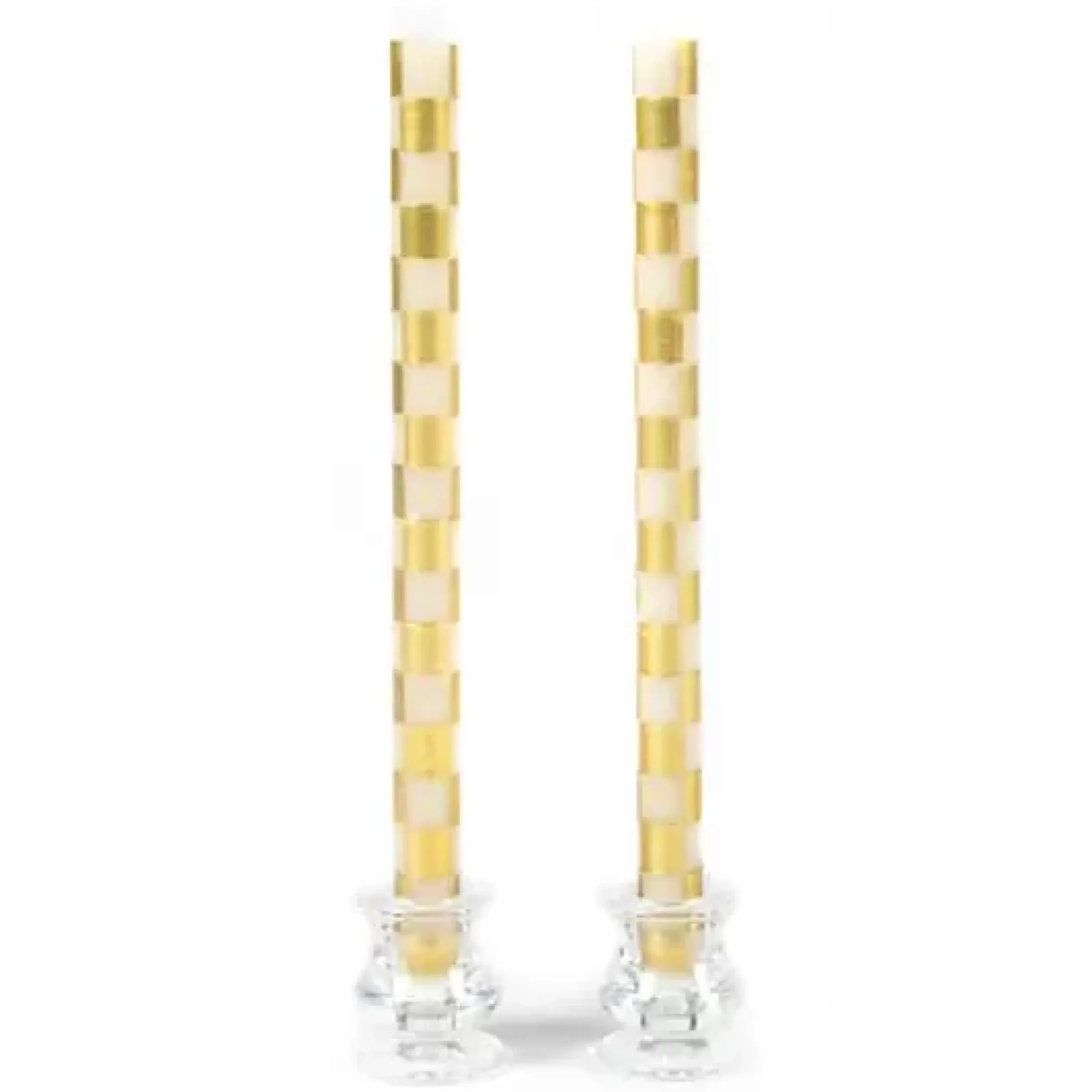 MacKenzie-Childs Check Gold Ivory Dinner Candles, Set of 2< Candles & Fragrances|Table Accessories