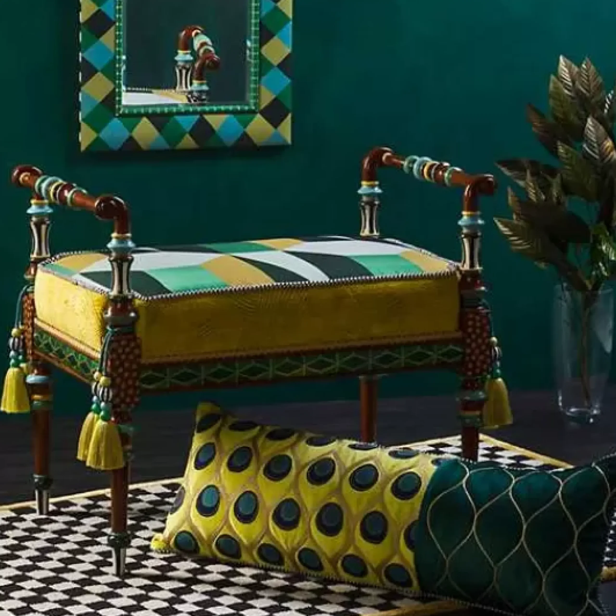 MacKenzie-Childs Check It Out Gold 3' x 5' Rug< Rugs