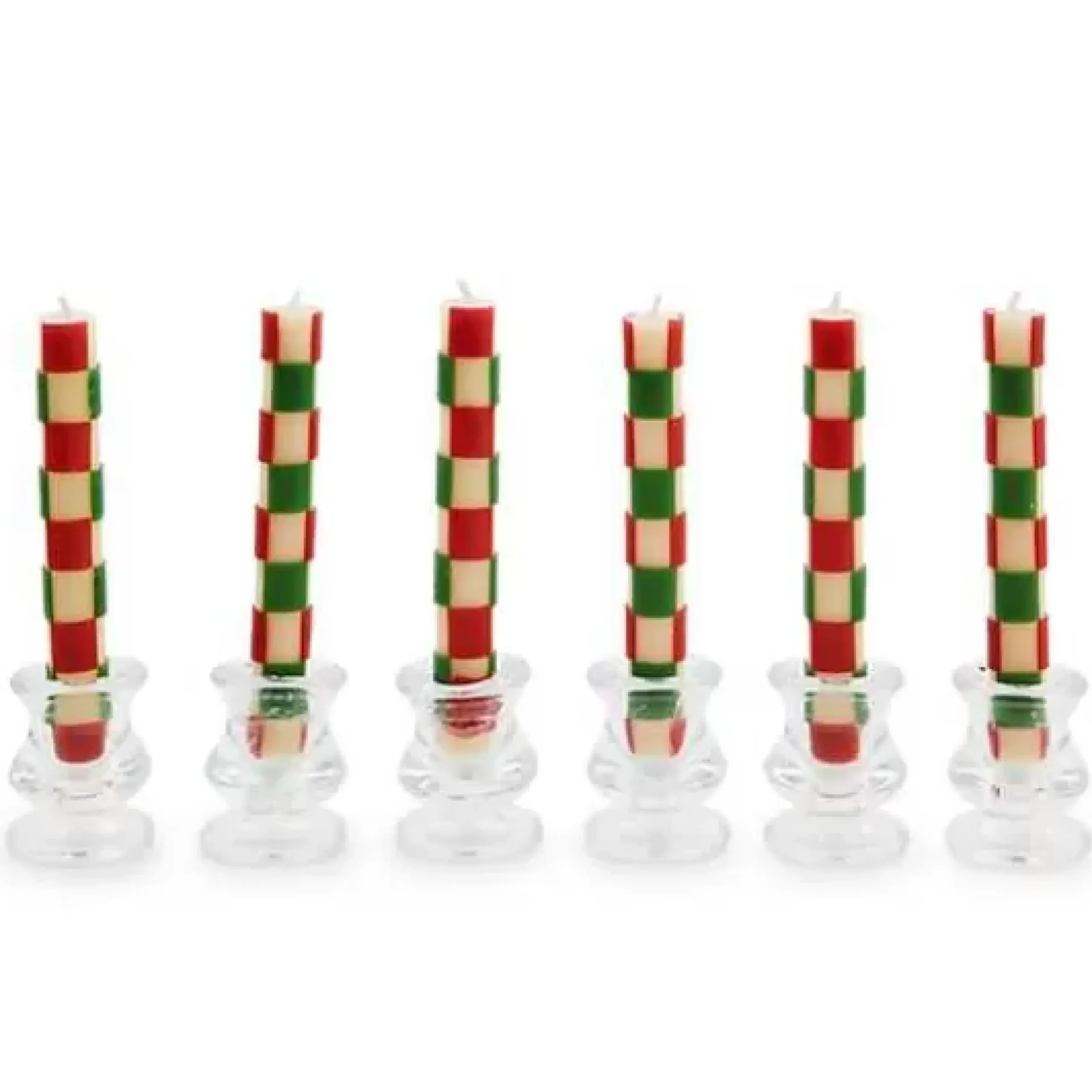 MacKenzie-Childs Check Red Green Mini Dinner Candles, Set of 6< Holiday|Candles & Fragrances