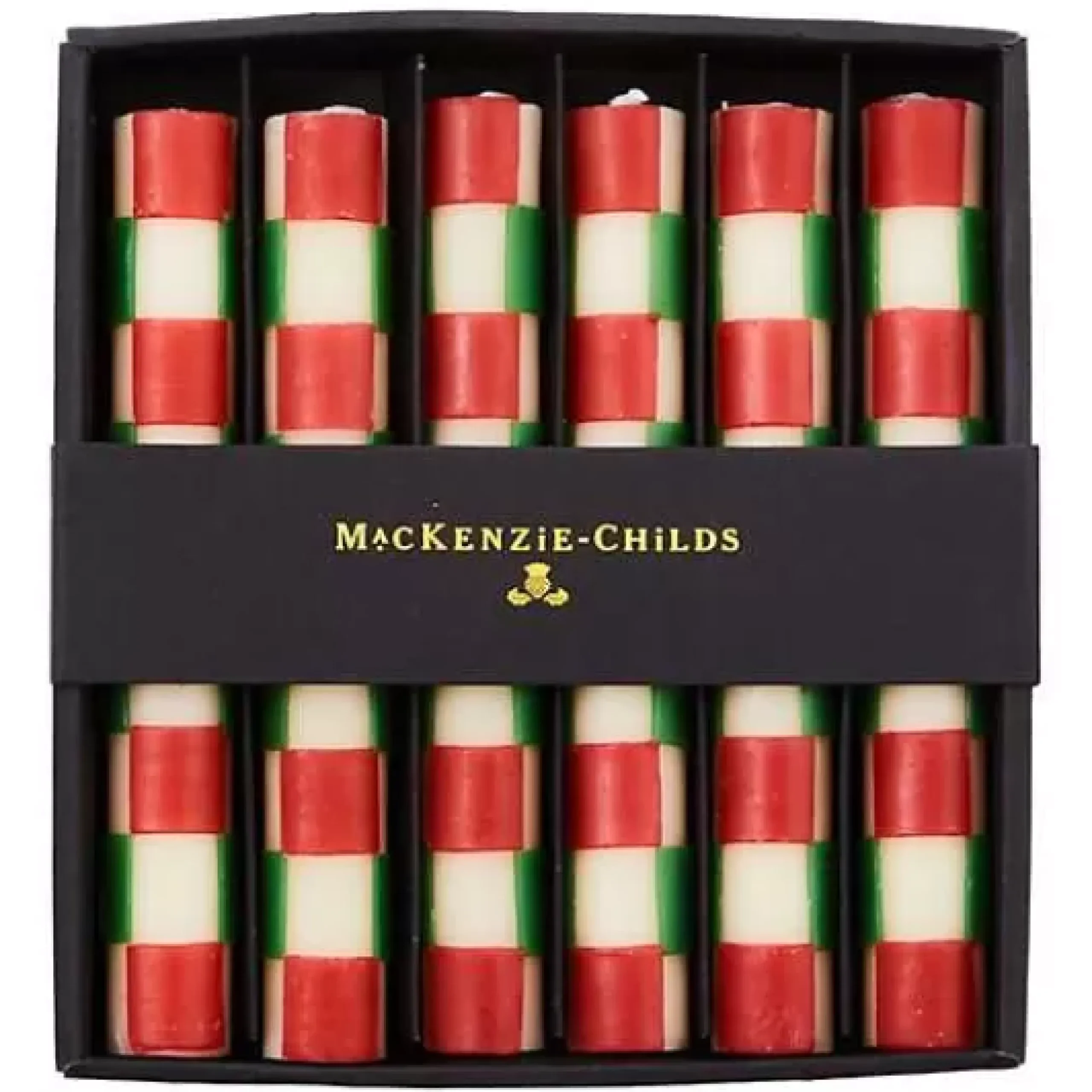 MacKenzie-Childs Check Red Green Mini Dinner Candles, Set of 6< Holiday|Candles & Fragrances
