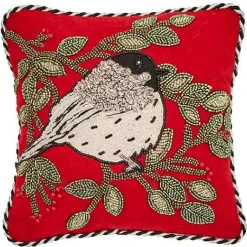 MacKenzie-Childs Chickadee Beaded Throw Pillow< Pillows, Throws, & Cushions
