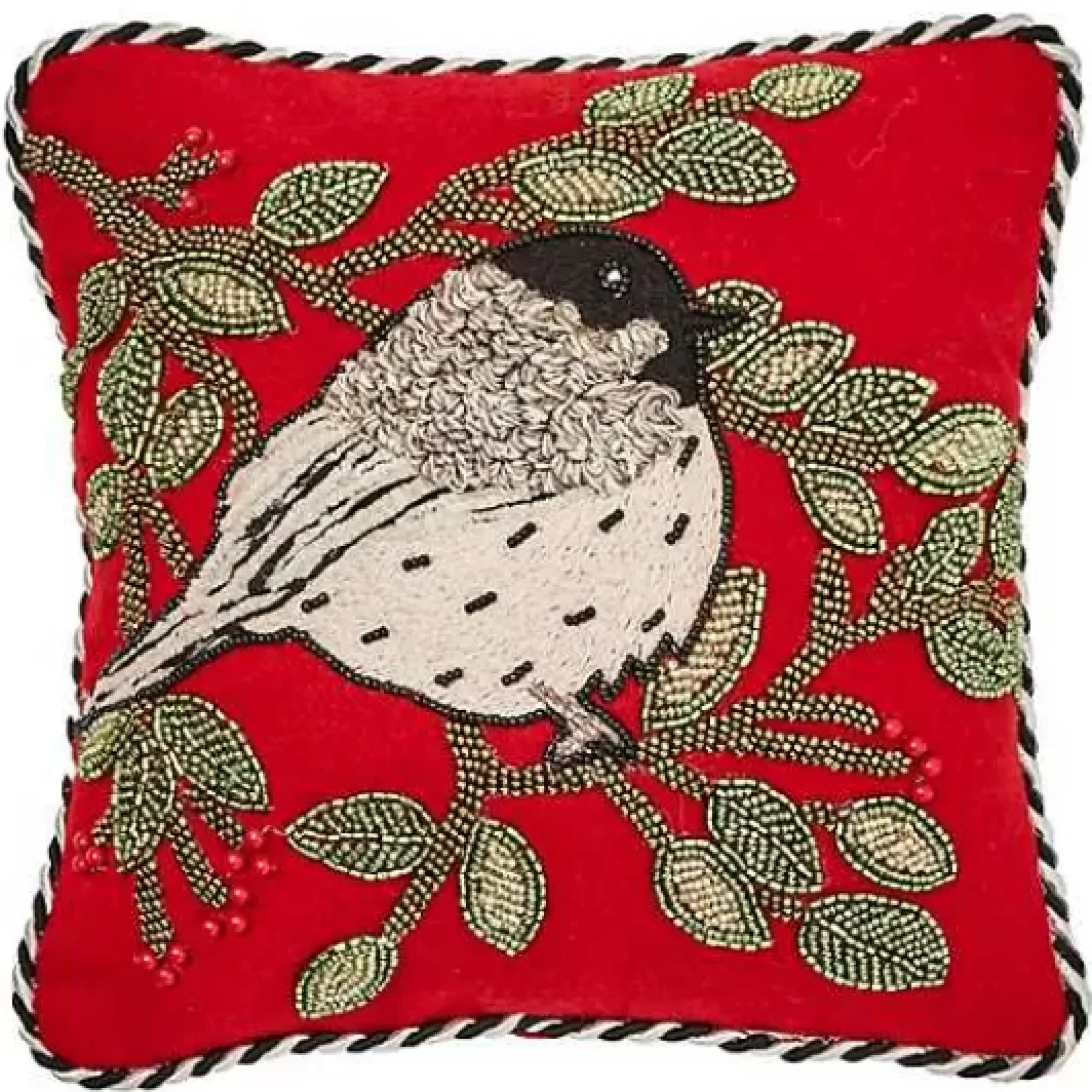 MacKenzie-Childs Chickadee Beaded Throw Pillow< Pillows, Throws, & Cushions