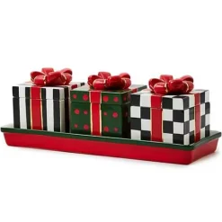 MacKenzie-Childs Christmas Gift Lidded Boxes Tray Set< Kitchen & Dining Sets|Kitchen Storage & Organization